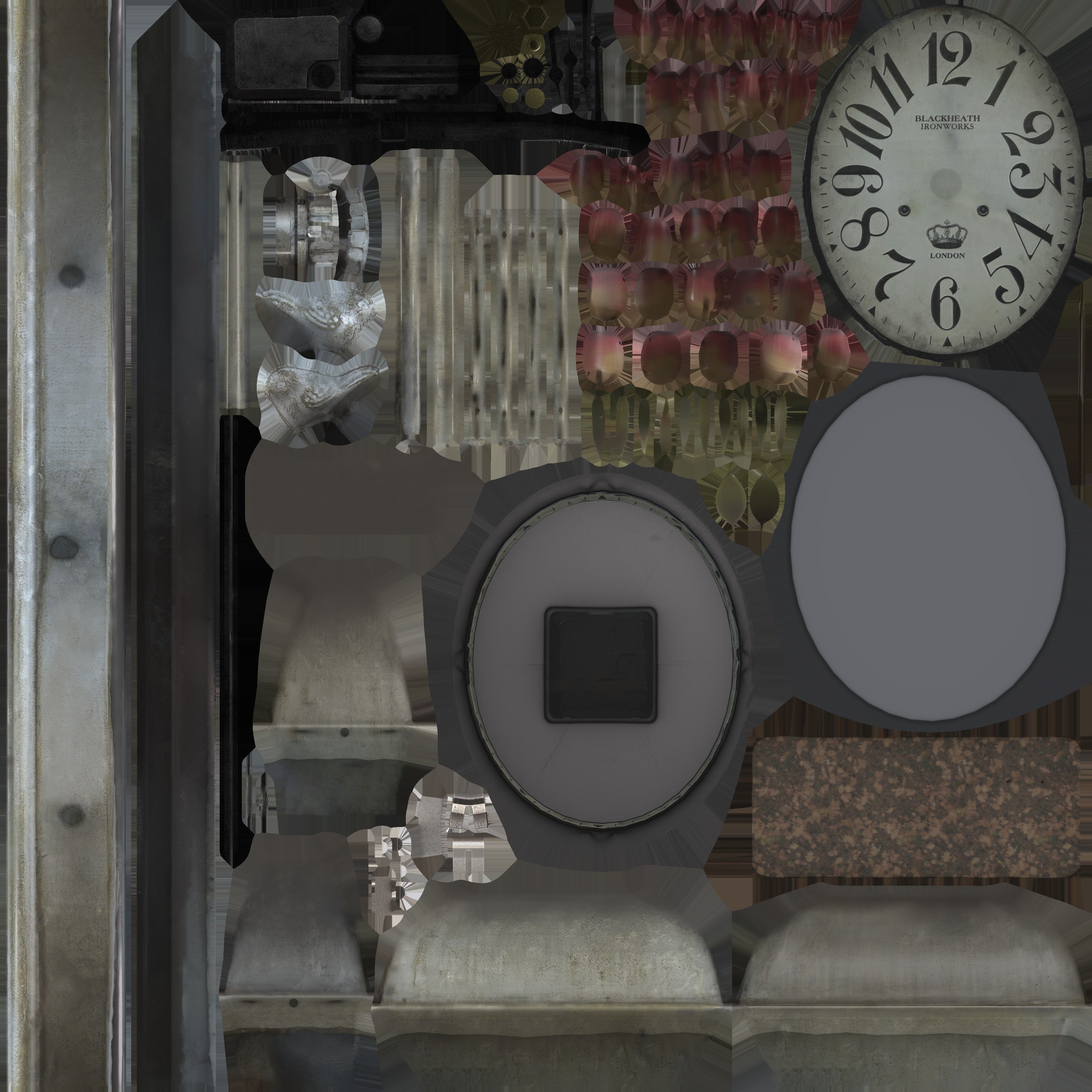 Game Ready Antique Desk Clock with Flowers Low-poly 3D model_14