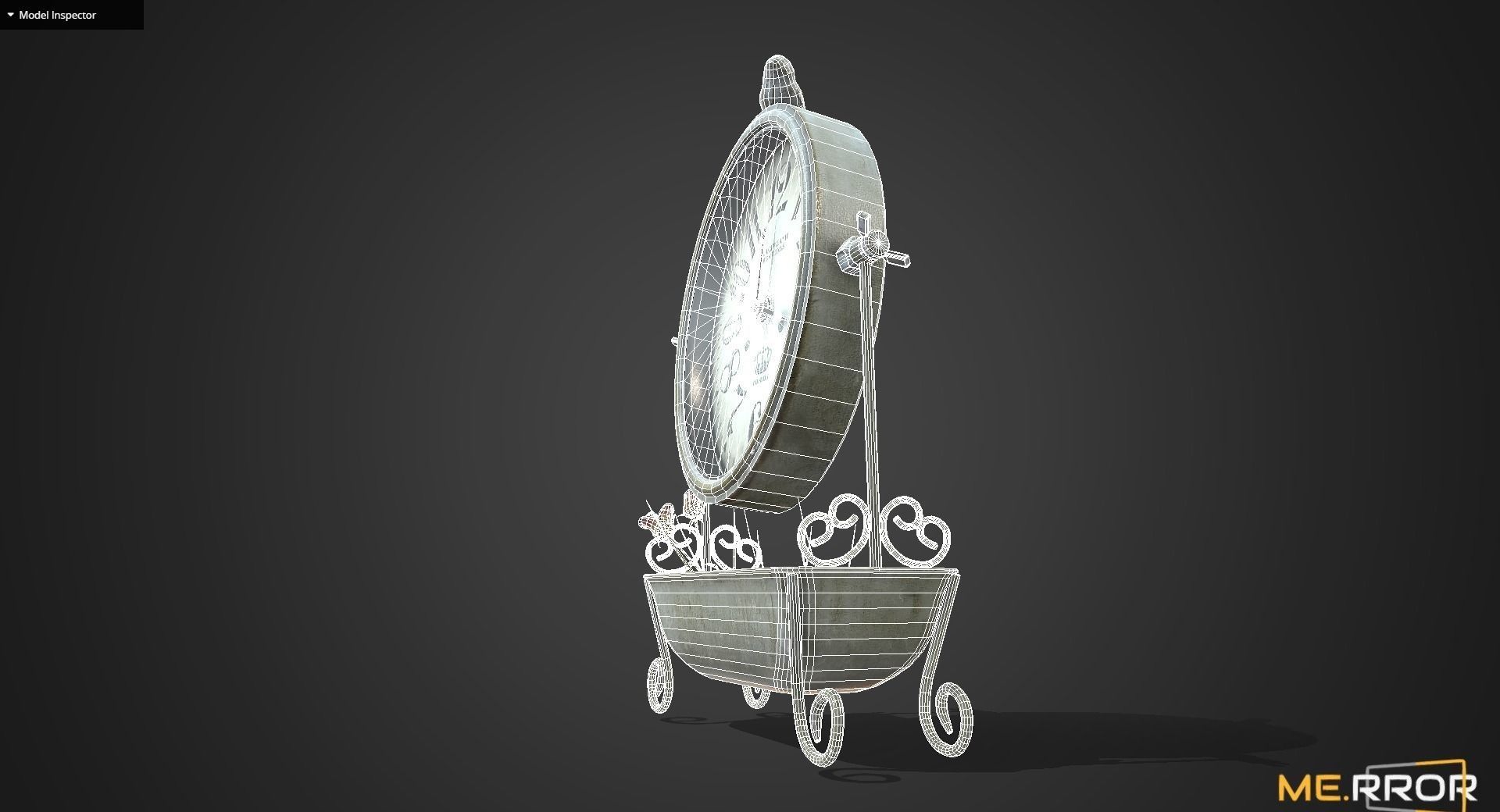 Game Ready Antique Desk Clock with Flowers Low-poly 3D model_6