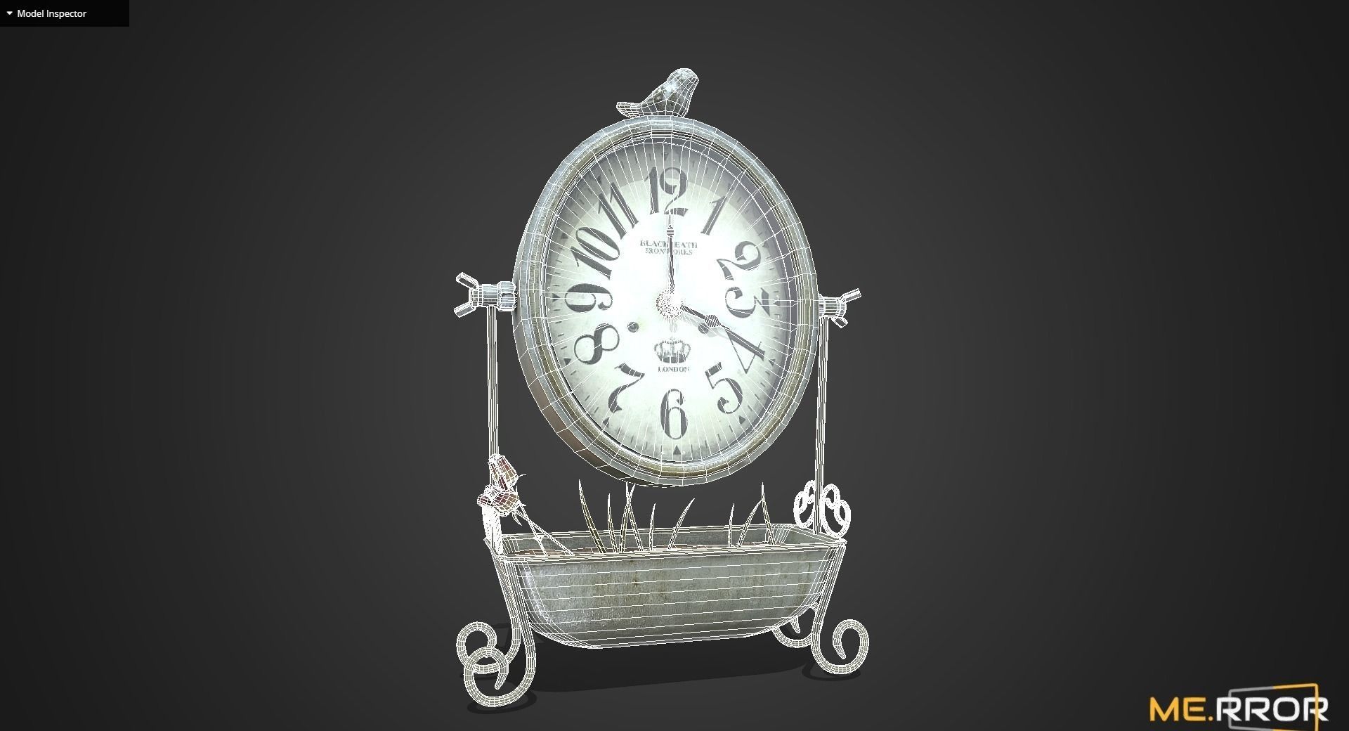 Game Ready Antique Desk Clock with Flowers Low-poly 3D model_5
