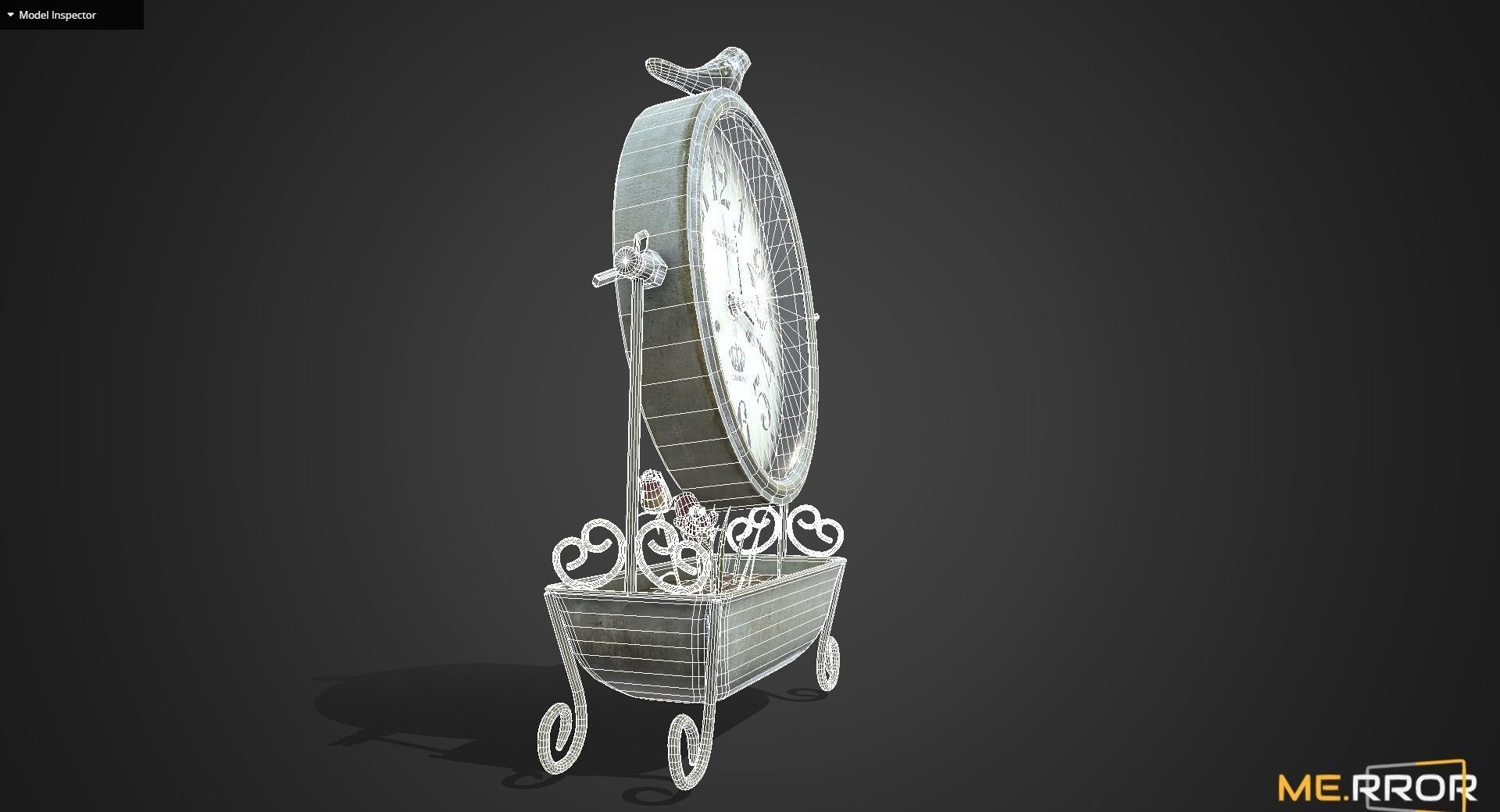 Game Ready Antique Desk Clock with Flowers Low-poly 3D model_3