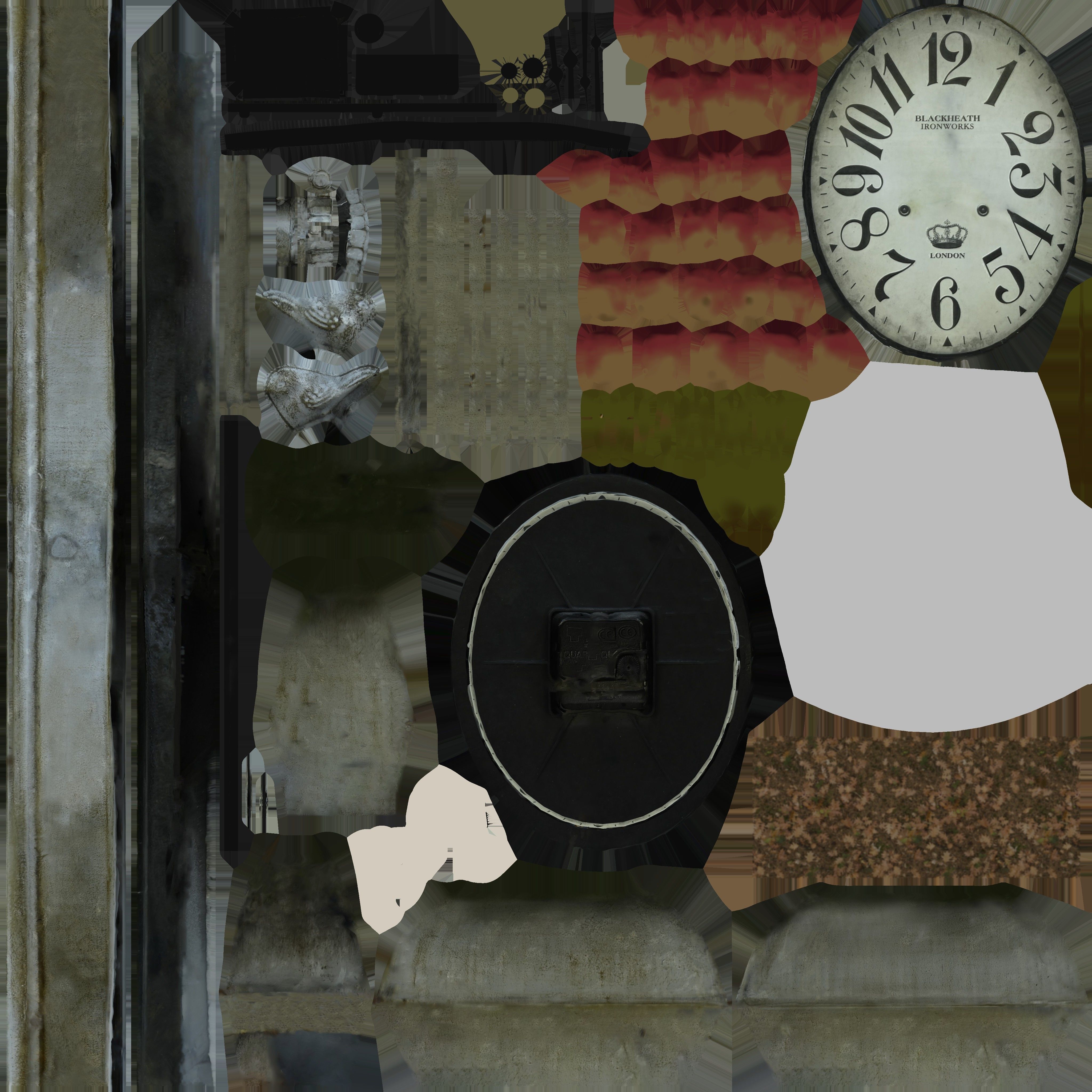 Game Ready Antique Desk Clock with Flowers Low-poly 3D model_13