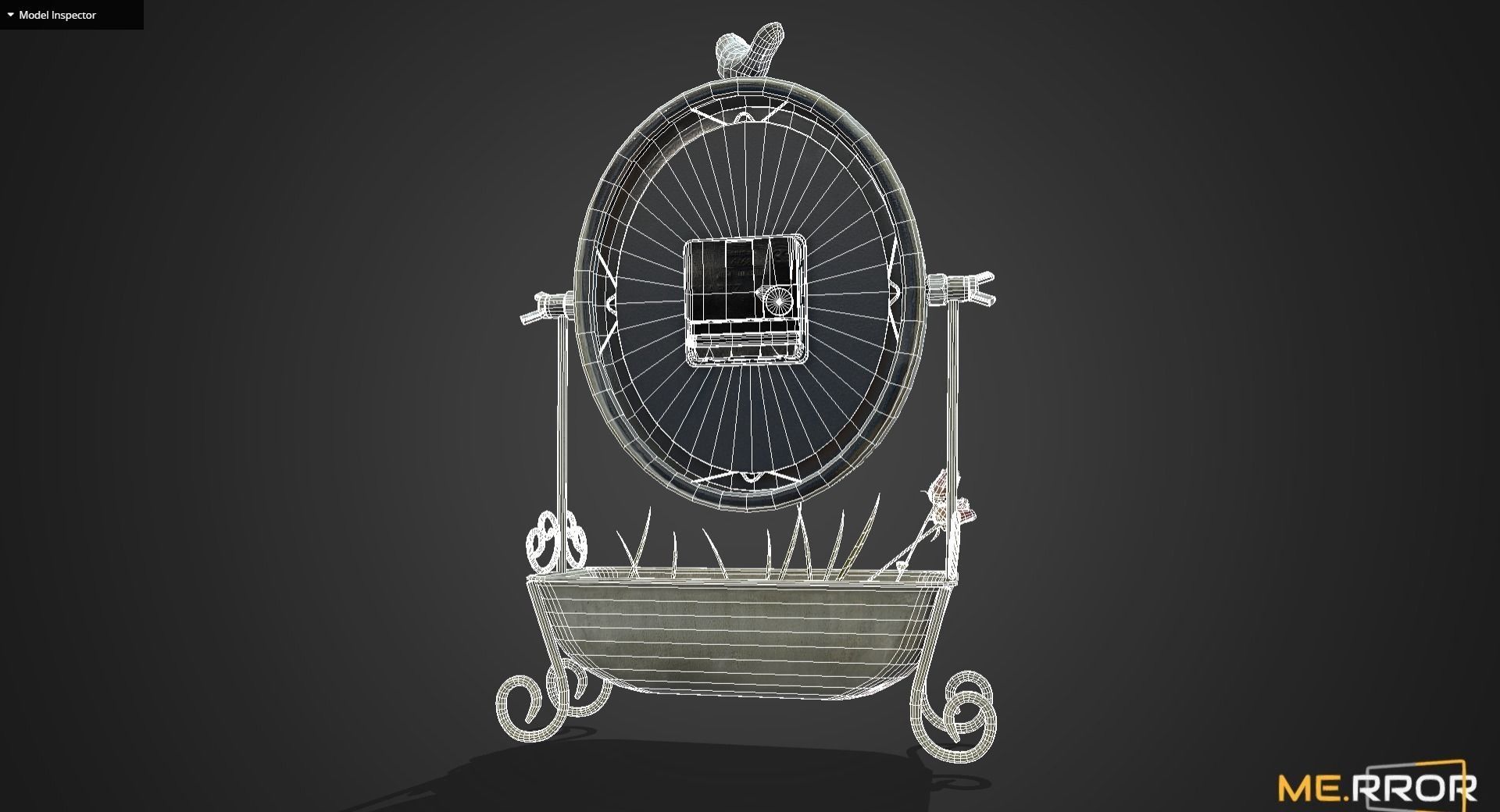 Game Ready Antique Desk Clock with Flowers Low-poly 3D model_7