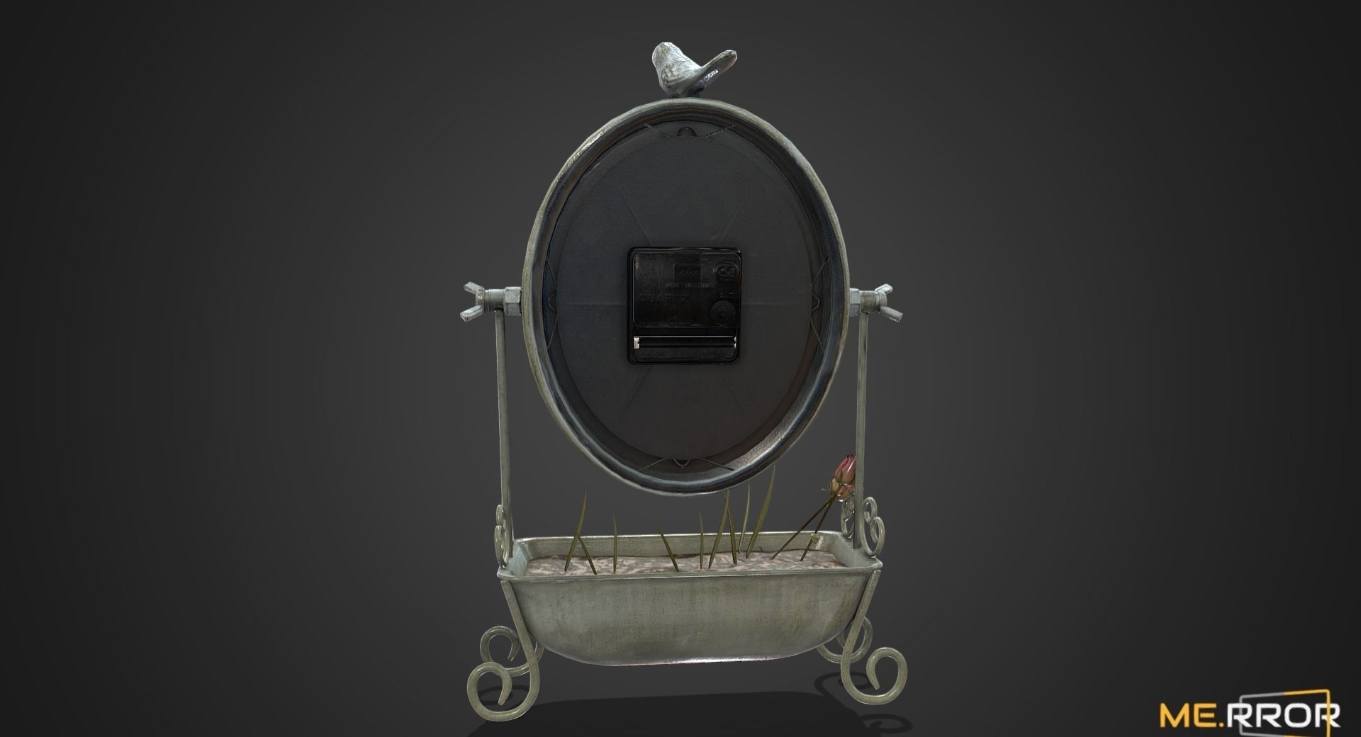 Game Ready Antique Desk Clock with Flowers Low-poly 3D model_4