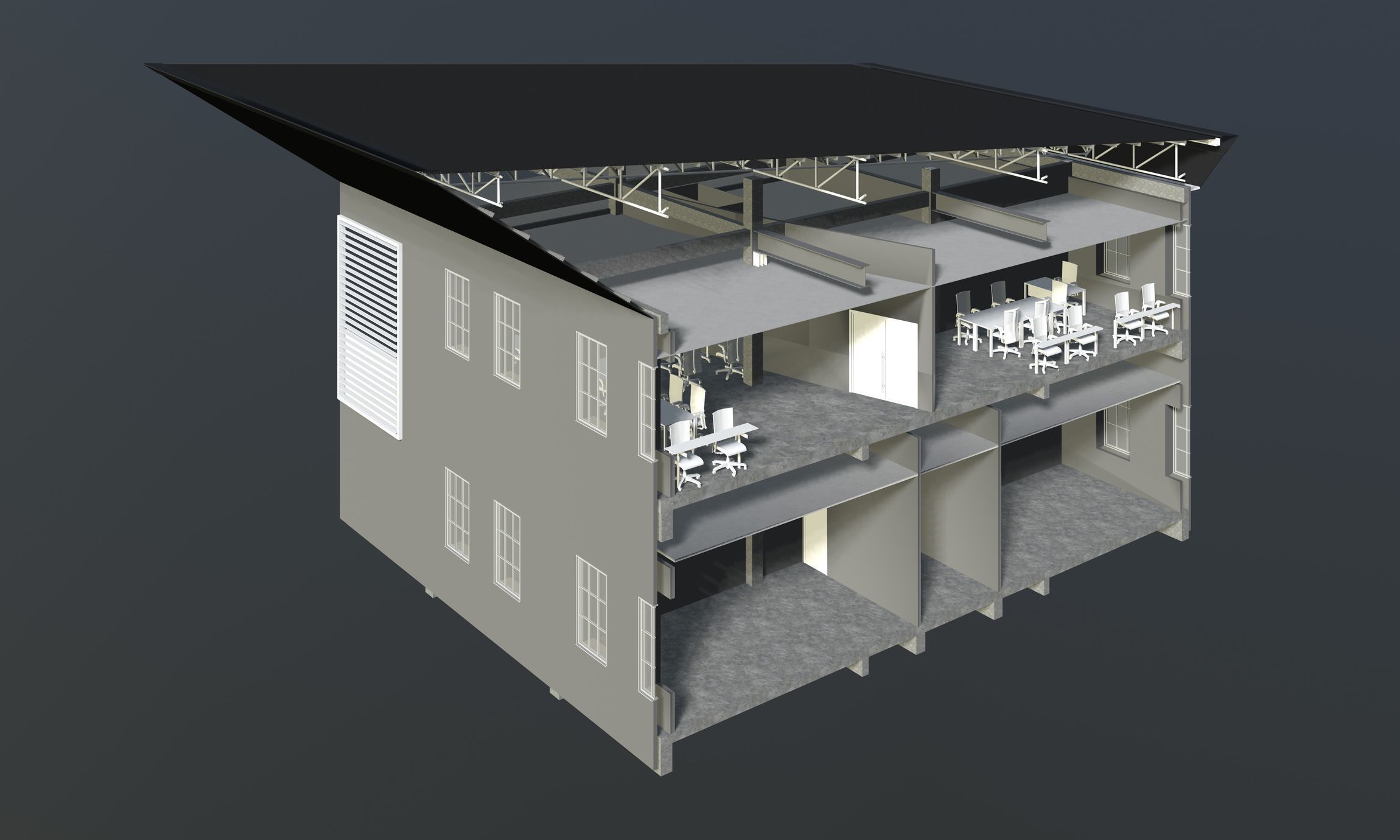 Office in section cut 3D model_1