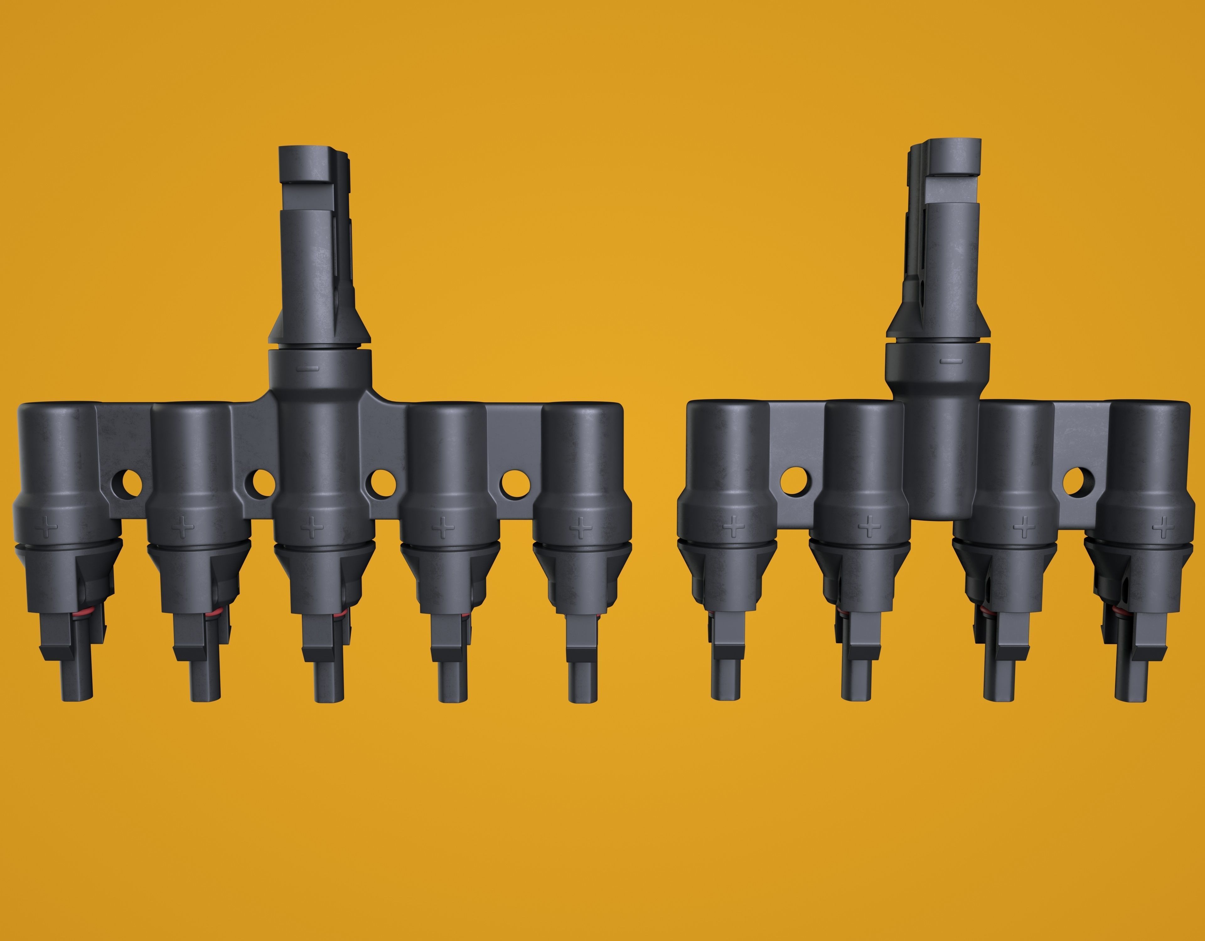 MC4 T Branch Solar Connector 3D model_4