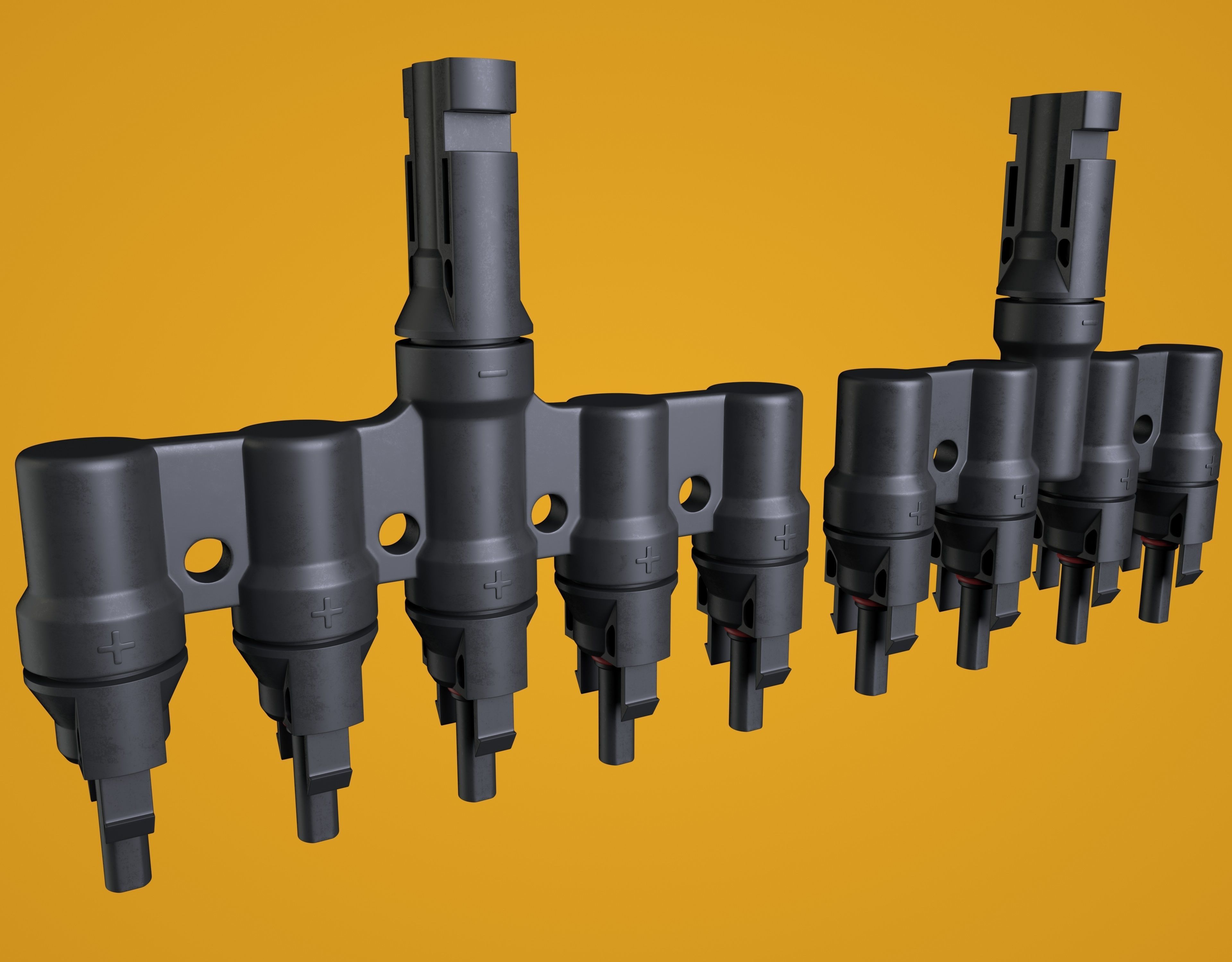MC4 T Branch Solar Connector 3D model_3