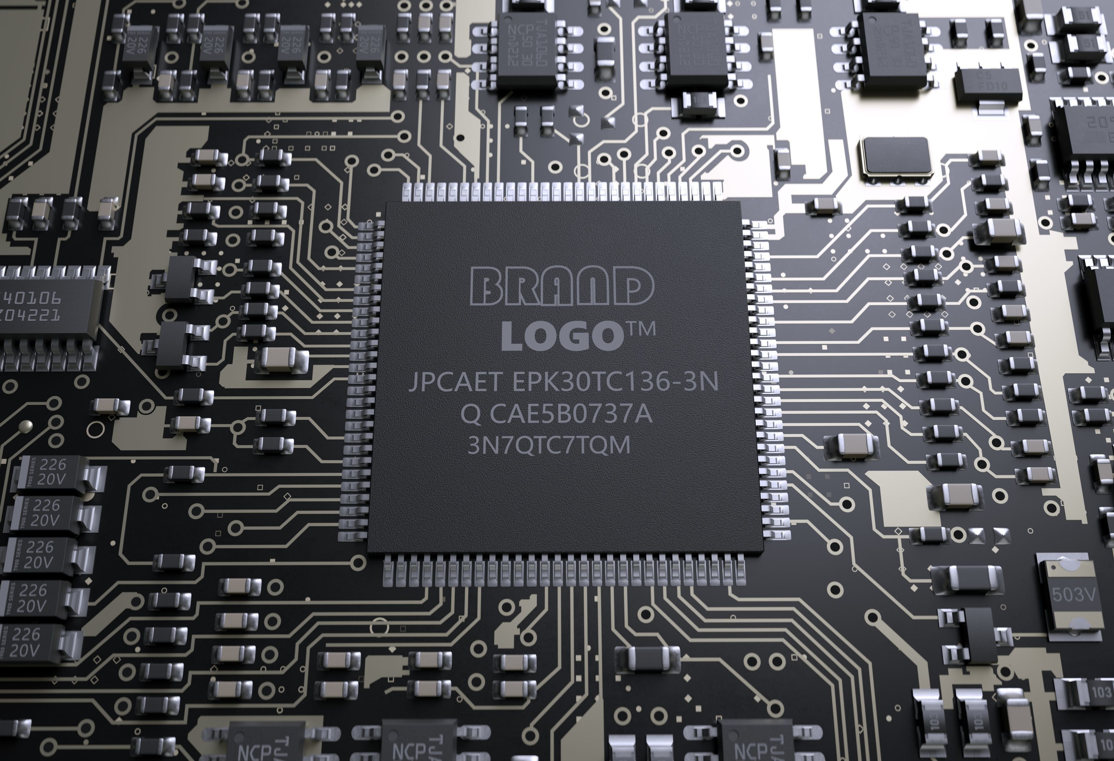 AI Electronic chip circuit board 3D model_4