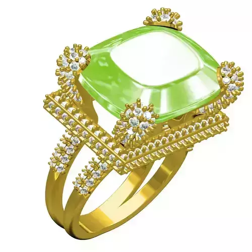 Antique Yellow Green Cushion Stone Cocktail Ring