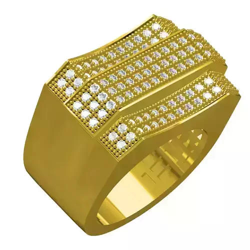 Round Diamond Three Row Pave Setting Wedding Ring for Men