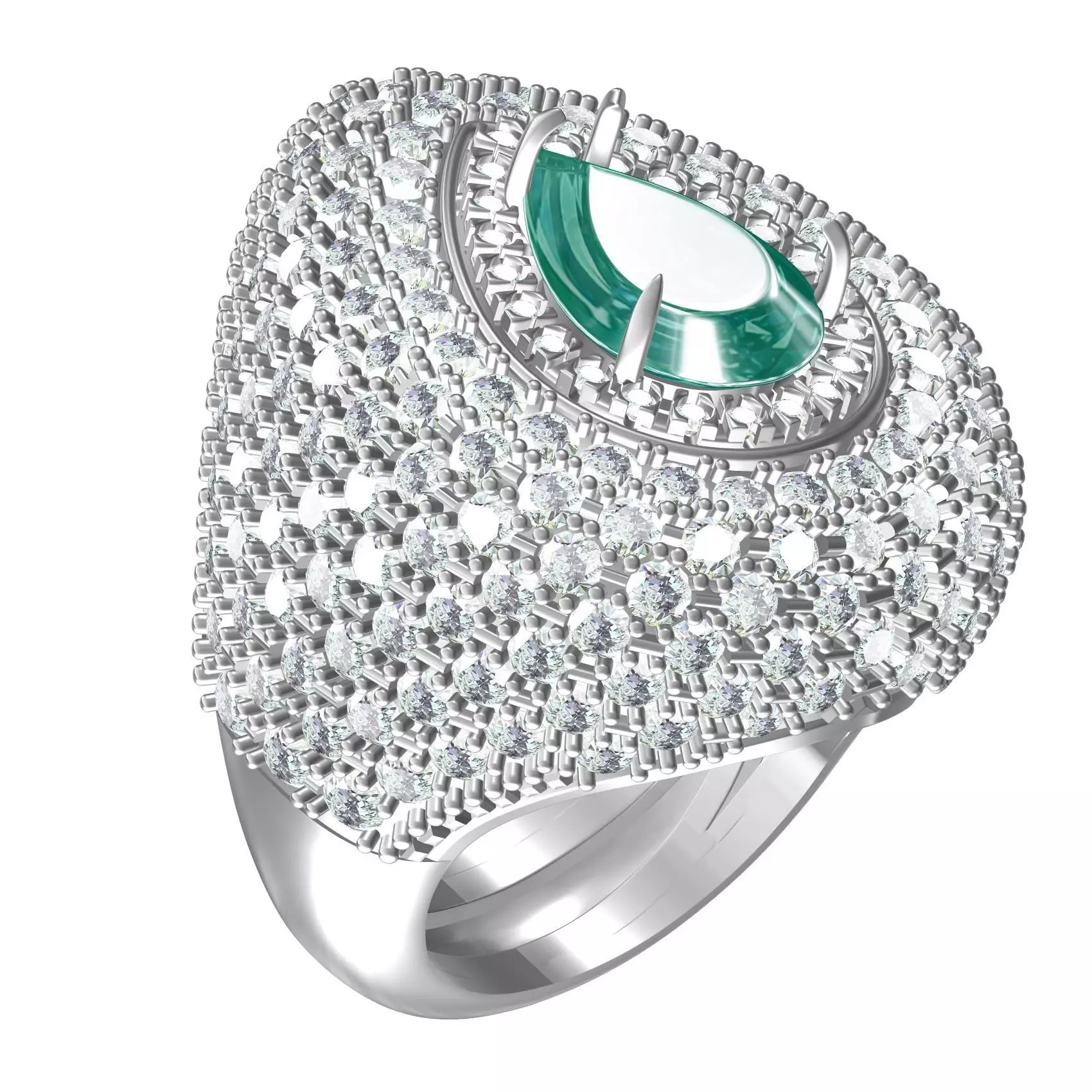 Natural Fine Green Pear Stone Puffed Dome Deco Ring 3D print model