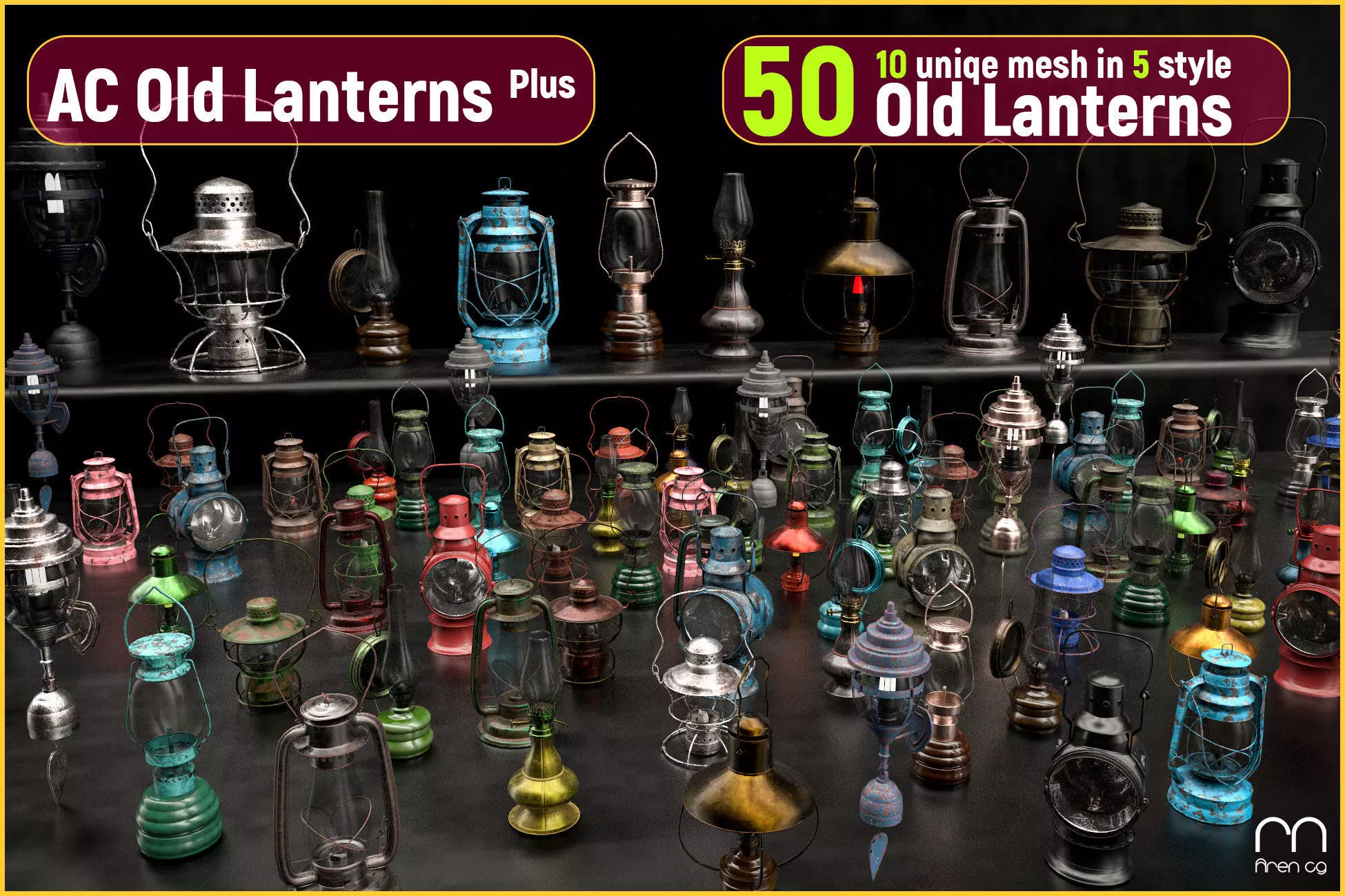Ac old lantern plus Low-poly 3D model_0