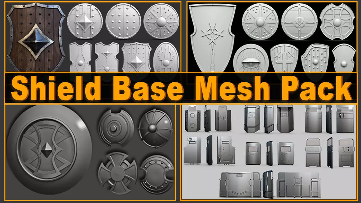 62 Shield Base Mesh Pack Low-poly 3D model_0