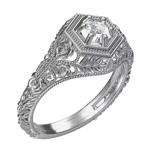 Single Diamond Solitaire Art Deco Engagement Ring 3D print model