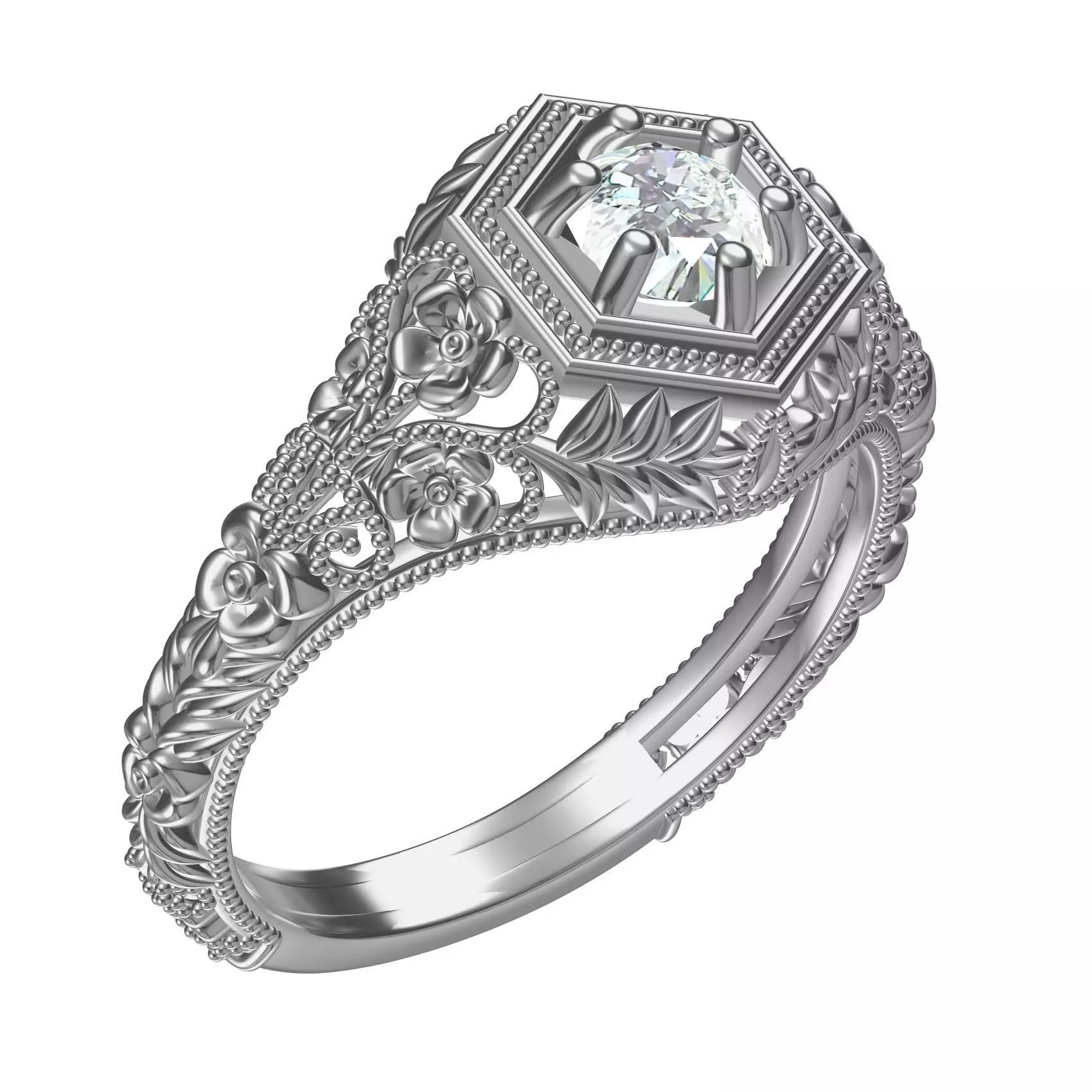 Single Diamond Solitaire Art Deco Engagement Ring 3D print model