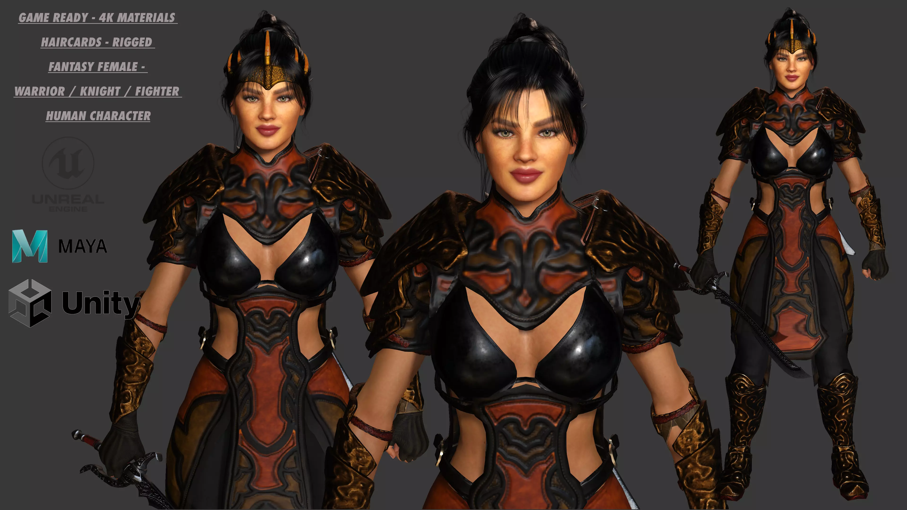 AAA 3D FANTASY FEMALE WARRIOR ALEEYA-REALISTIC GAME CHARACTER Low-poly 3D model