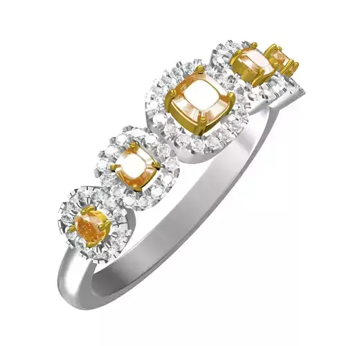 Yellow Cushion and White Diamond Halo Ring 3D print model