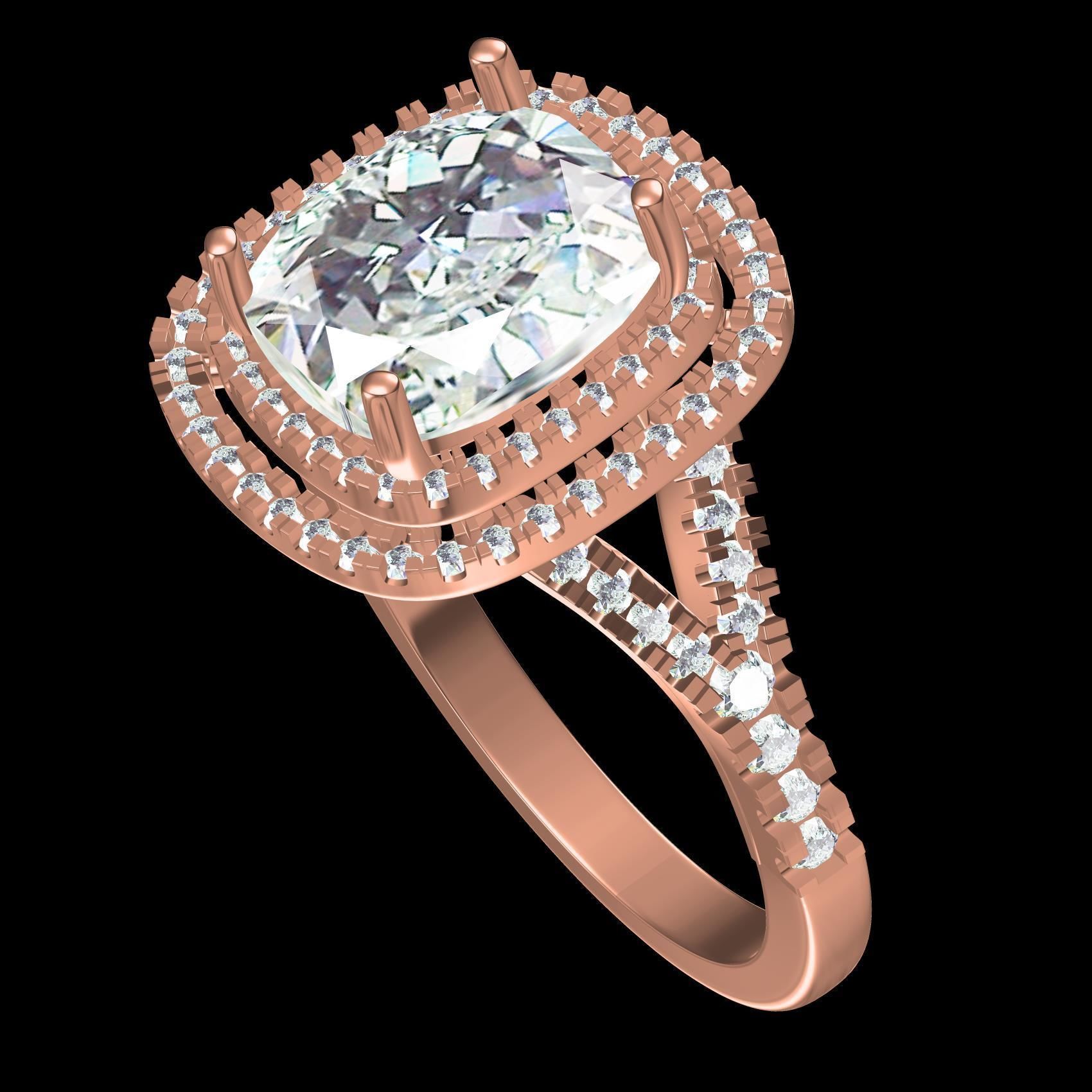 Cushion Stone Double Halo Micro Prong Set Cathedral Ring 3D print model_10