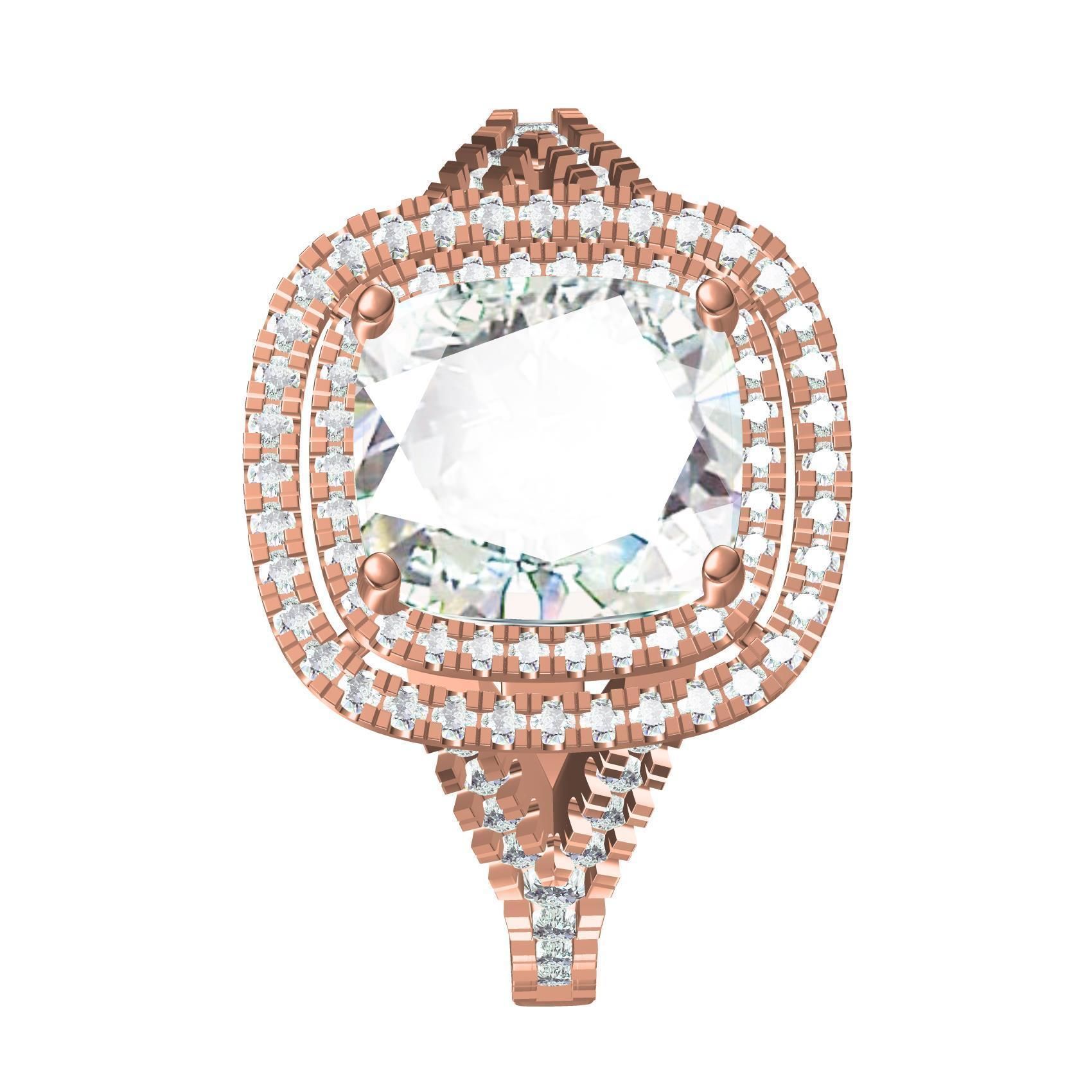 Cushion Stone Double Halo Micro Prong Set Cathedral Ring 3D print model_8