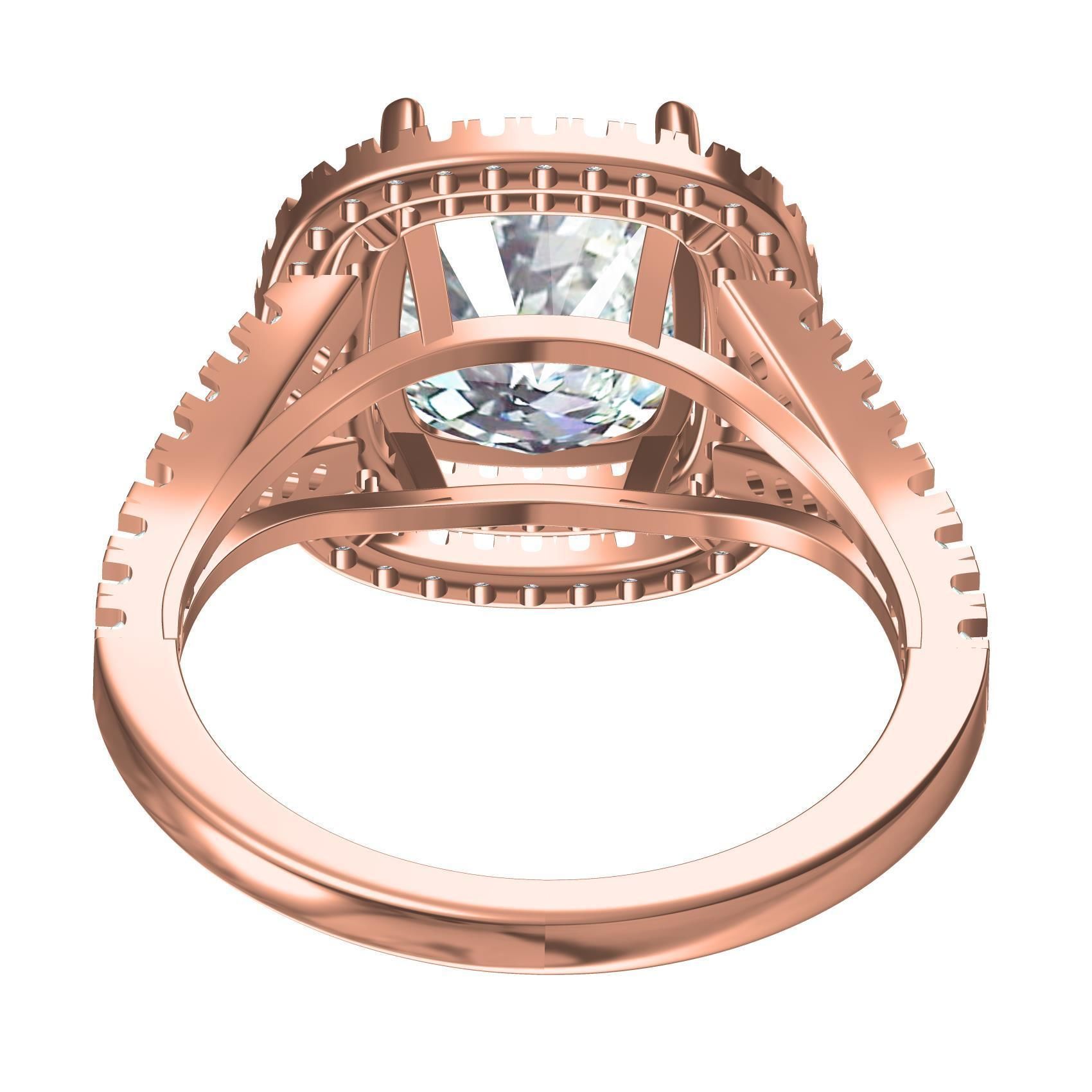 Cushion Stone Double Halo Micro Prong Set Cathedral Ring 3D print model_7