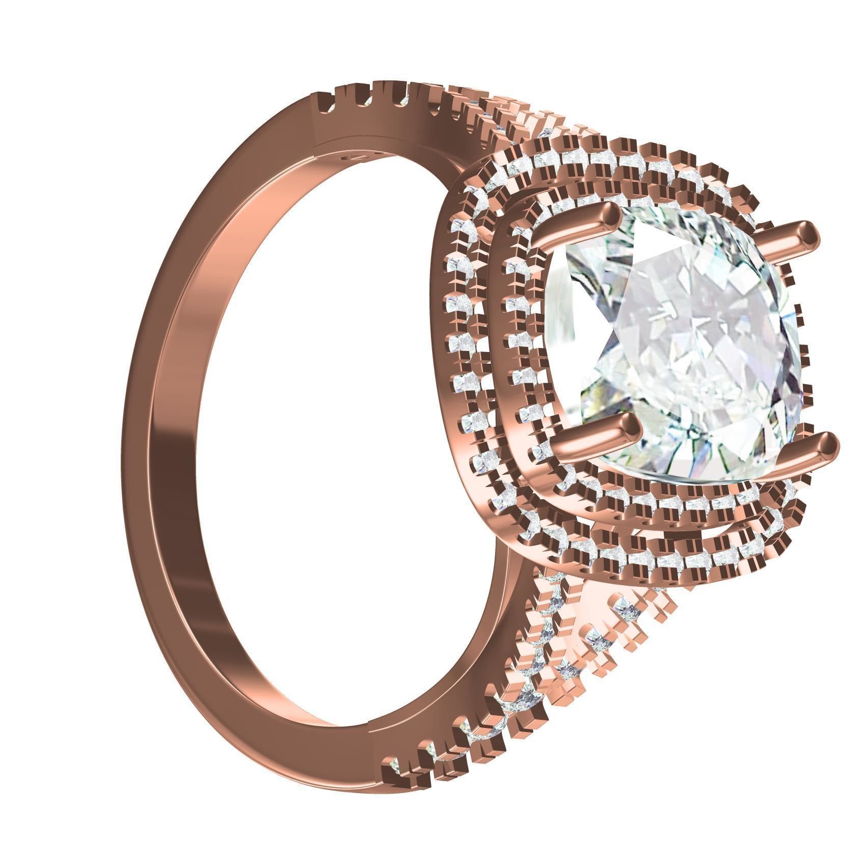 Cushion Stone Double Halo Micro Prong Set Cathedral Ring 3D print model_4
