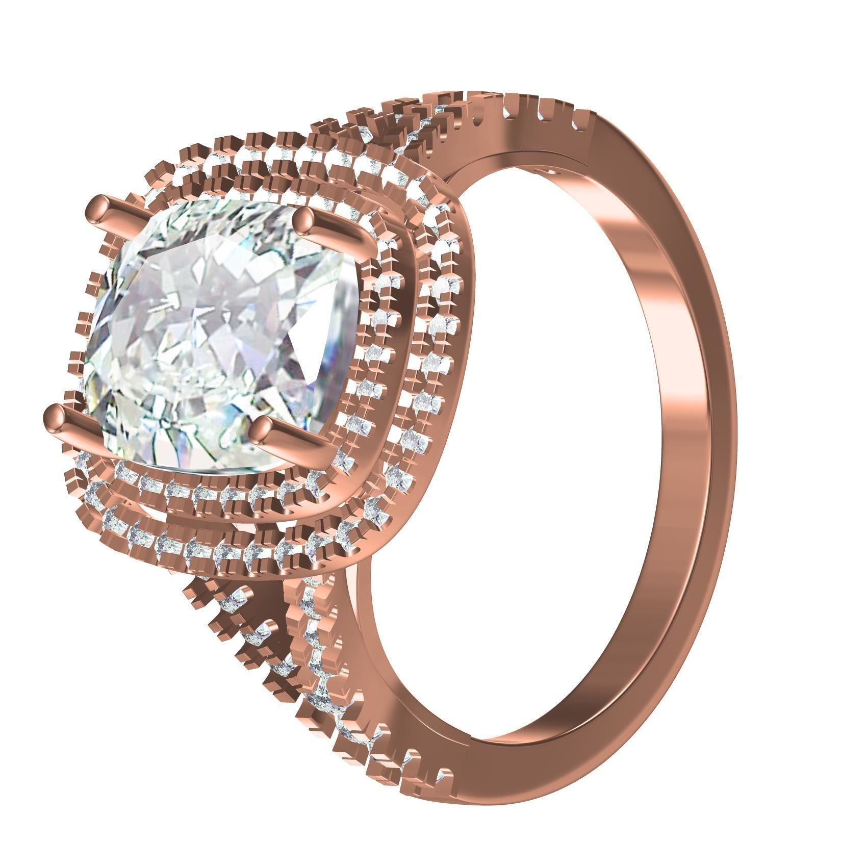 Cushion Stone Double Halo Micro Prong Set Cathedral Ring 3D print model_3