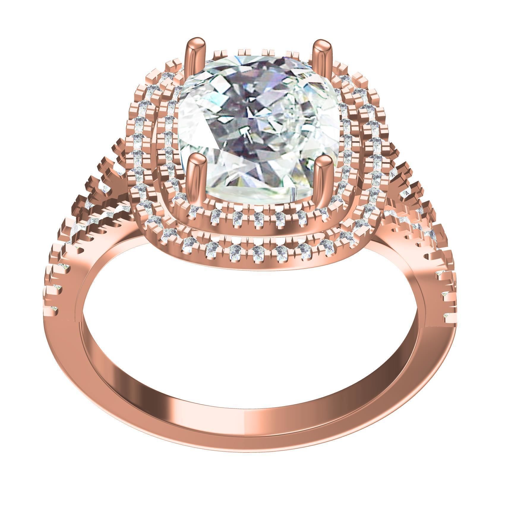 Cushion Stone Double Halo Micro Prong Set Cathedral Ring 3D print model_2