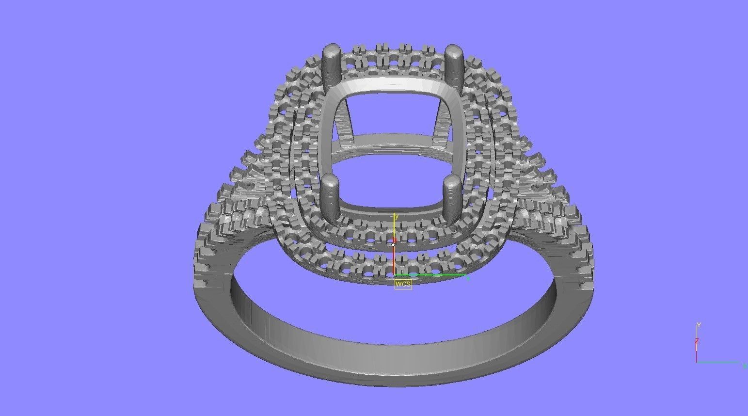 Cushion Stone Double Halo Micro Prong Set Cathedral Ring 3D print model_13