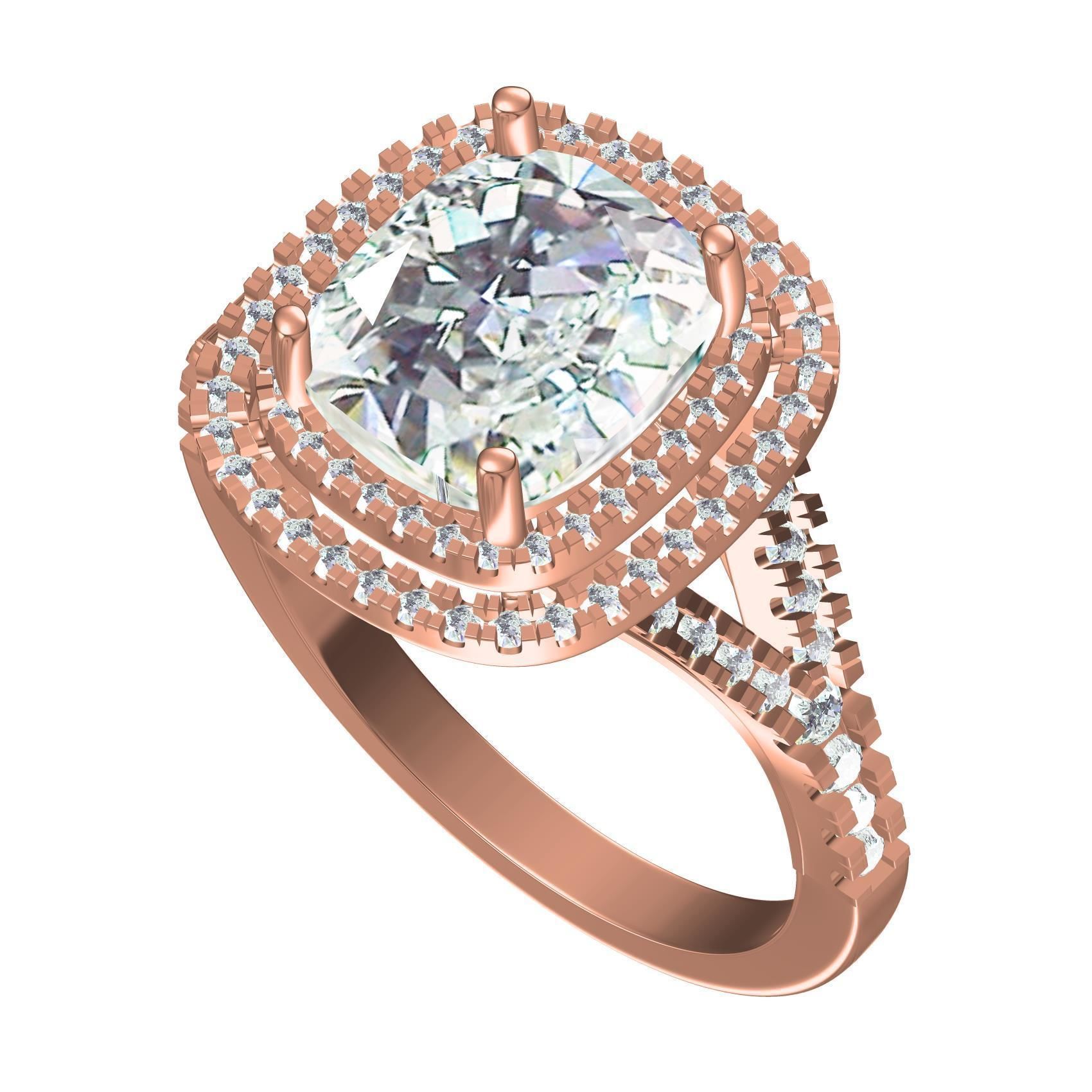Cushion Stone Double Halo Micro Prong Set Cathedral Ring 3D print model_1