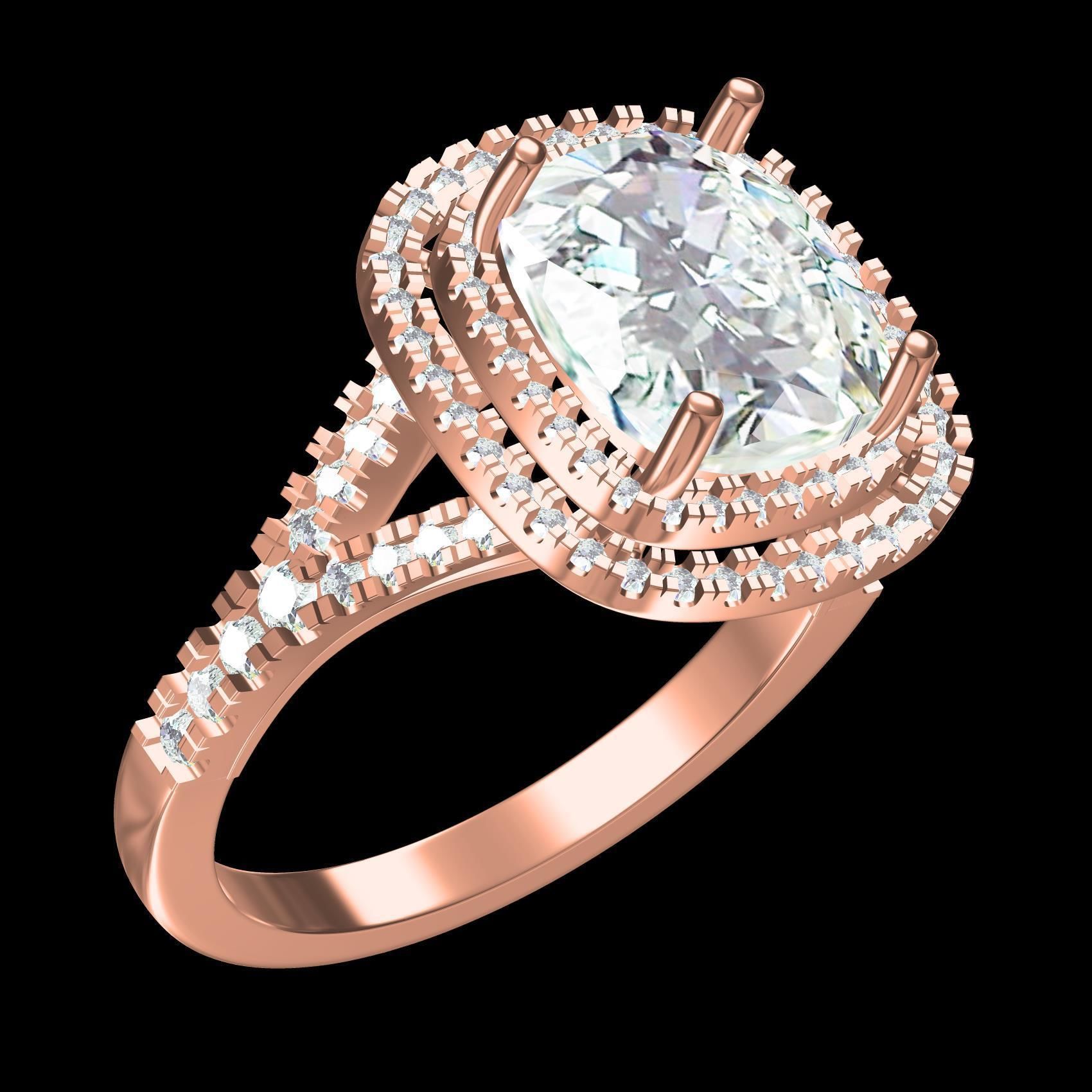 Cushion Stone Double Halo Micro Prong Set Cathedral Ring 3D print model_11