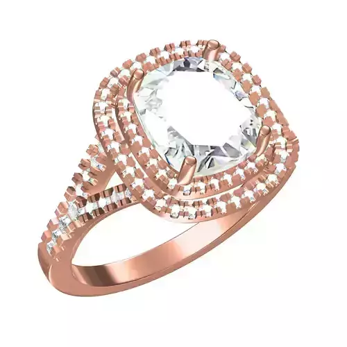 Cushion Stone Double Halo Micro Prong Set Cathedral Ring 3D print model Cushion Stone Double Halo Micro Prong Set Cathedral Ring 3D print model
