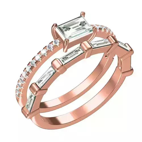 Square Stone Solitare Ring with Band