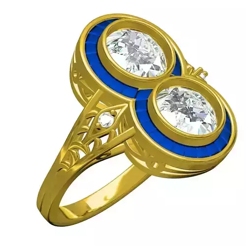 Two Round Diamond Baguette Halo Ring
