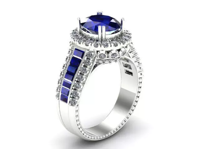 Blue Sapphire Ring With diamonds Stone briquette 3D print model