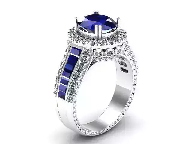 Blue Sapphire Ring With diamonds Stone briquette 