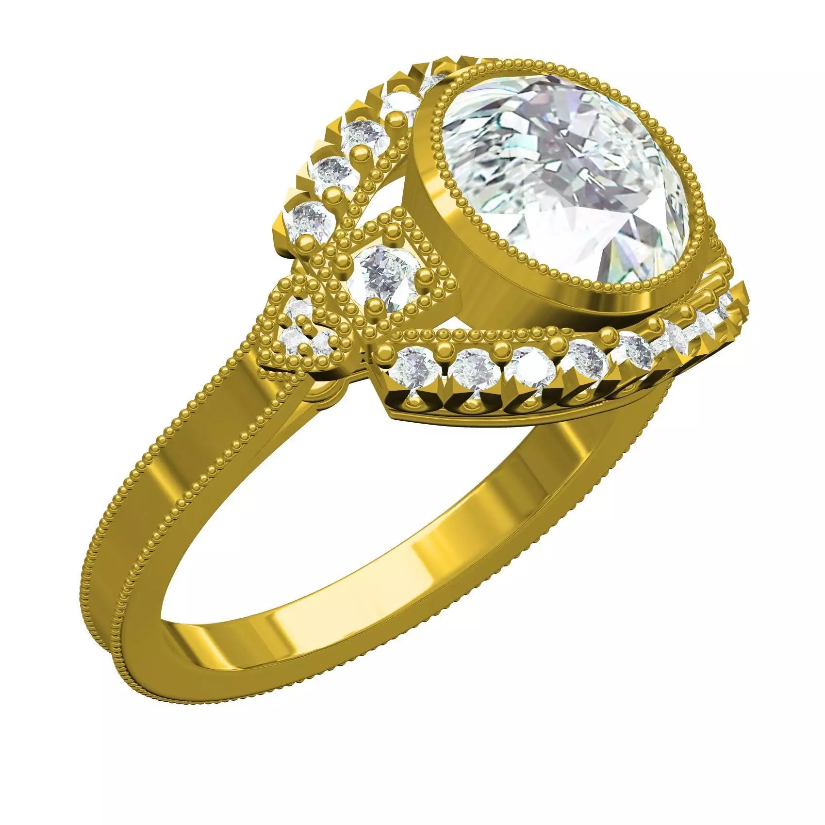 Antique Round Diamond Cathedral Wedding Ring 3D print model