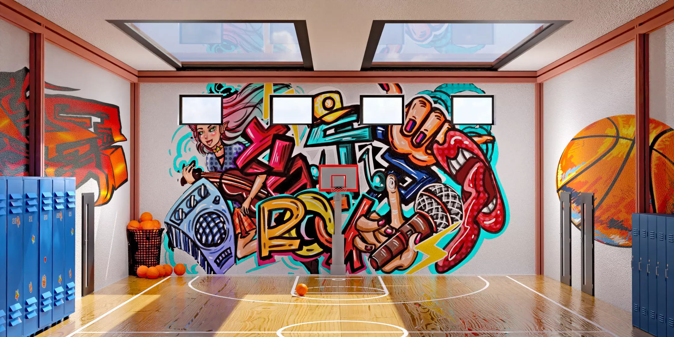 BASKET BALL COURT WITH BASKETBALL Low-poly 3D model