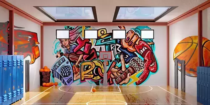 BASKET BALL COURT WITH BASKETBALL