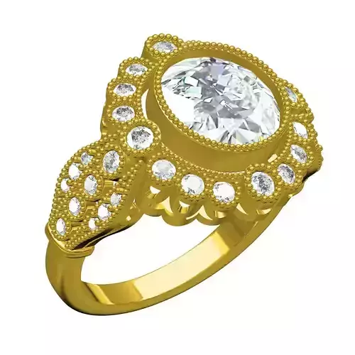 Unique Round Diamond Bezel Set Cathedral Style Ring for Women