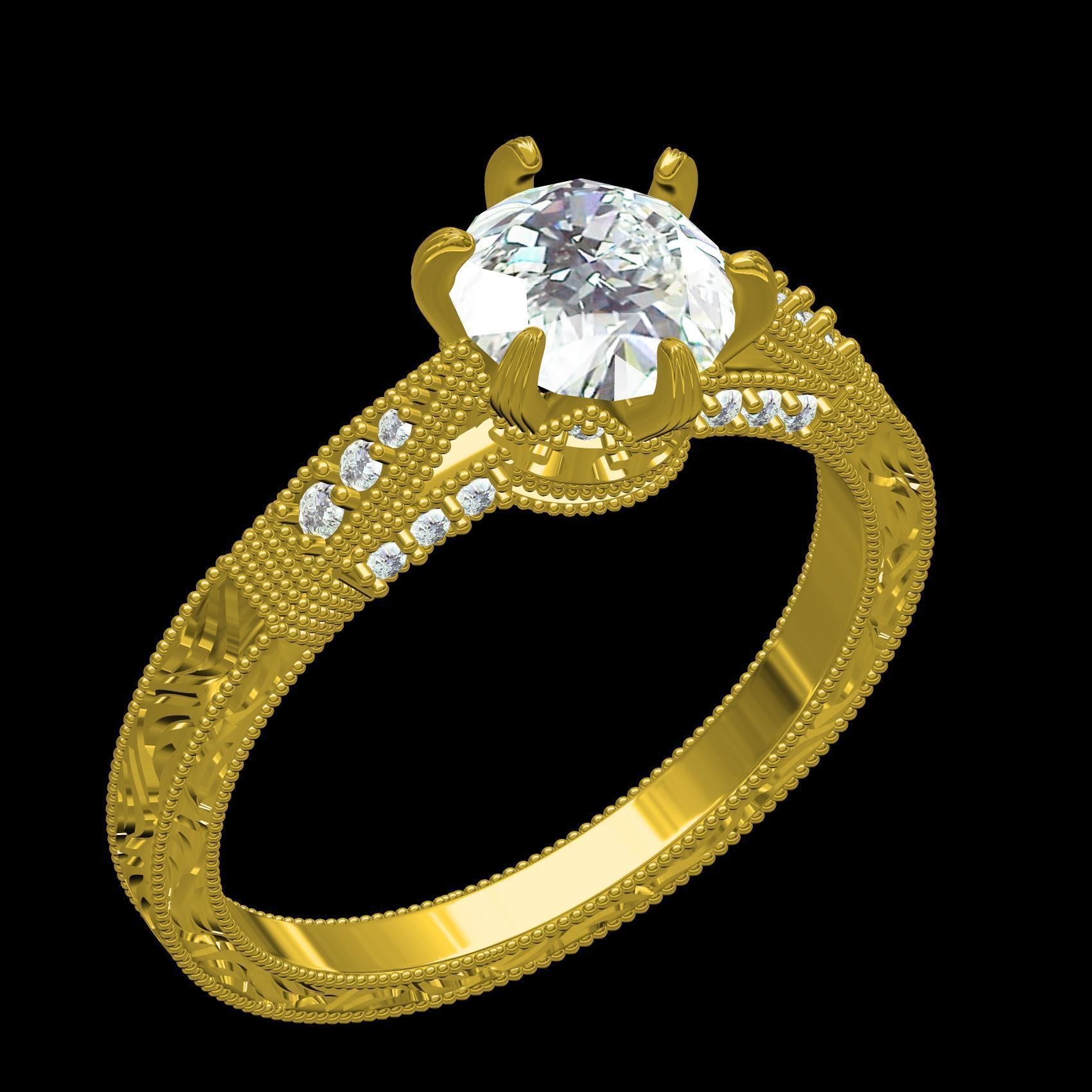 6 Prongs Solitaire Engraving Ring 3D print model_11