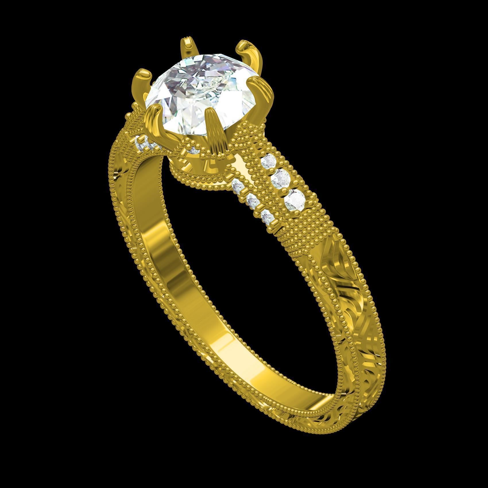 6 Prongs Solitaire Engraving Ring 3D print model_10