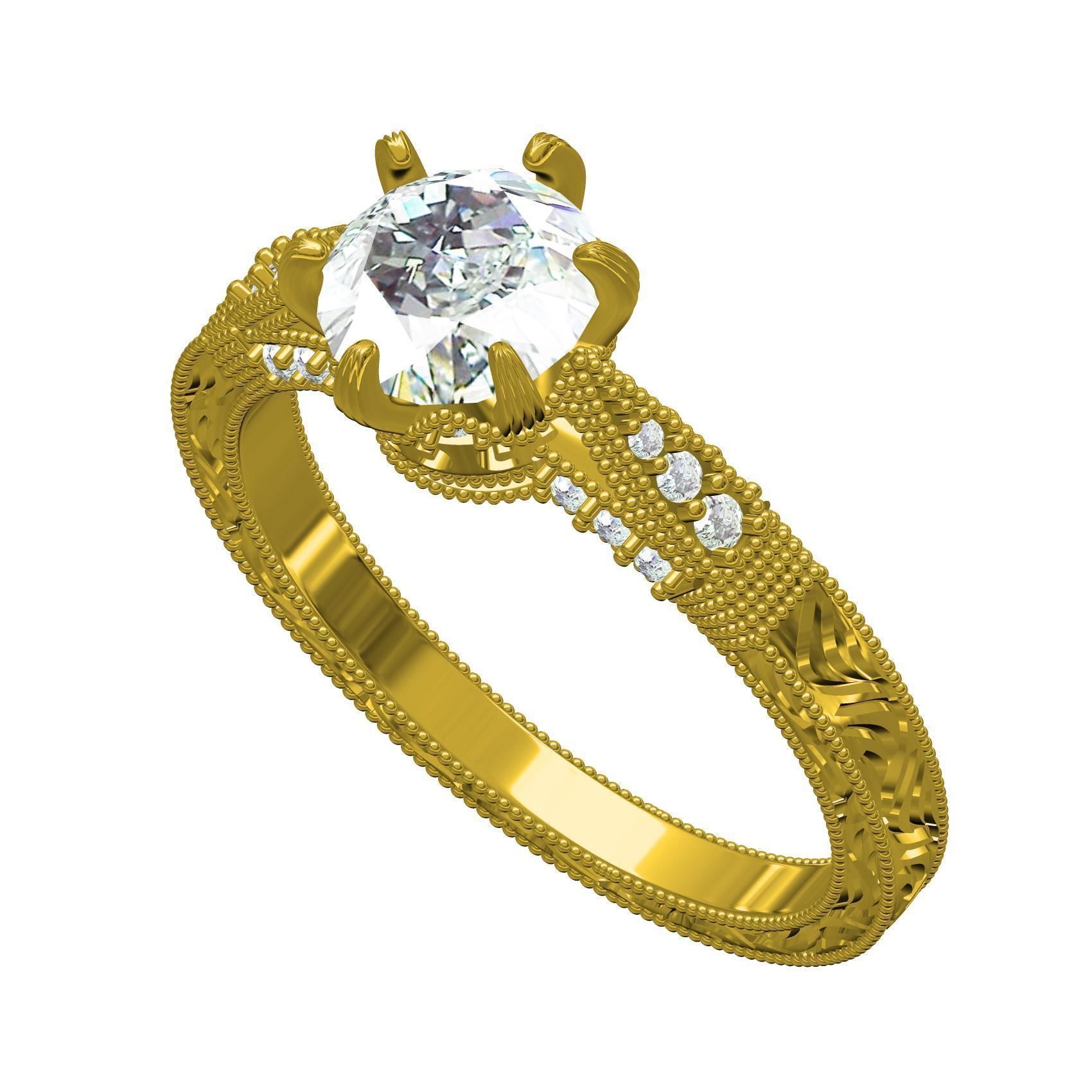 6 Prongs Solitaire Engraving Ring 3D print model_1