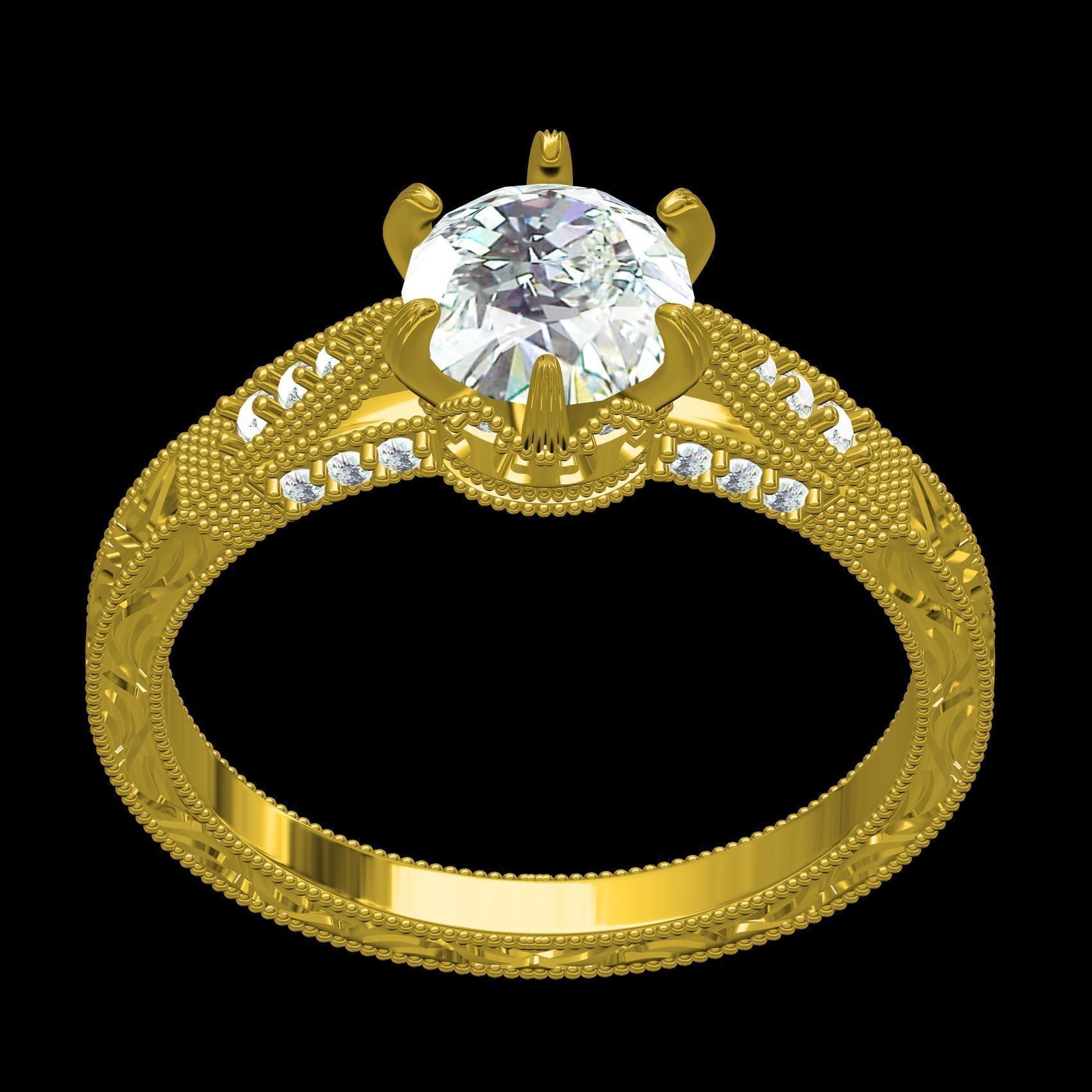 6 Prongs Solitaire Engraving Ring 3D print model_9