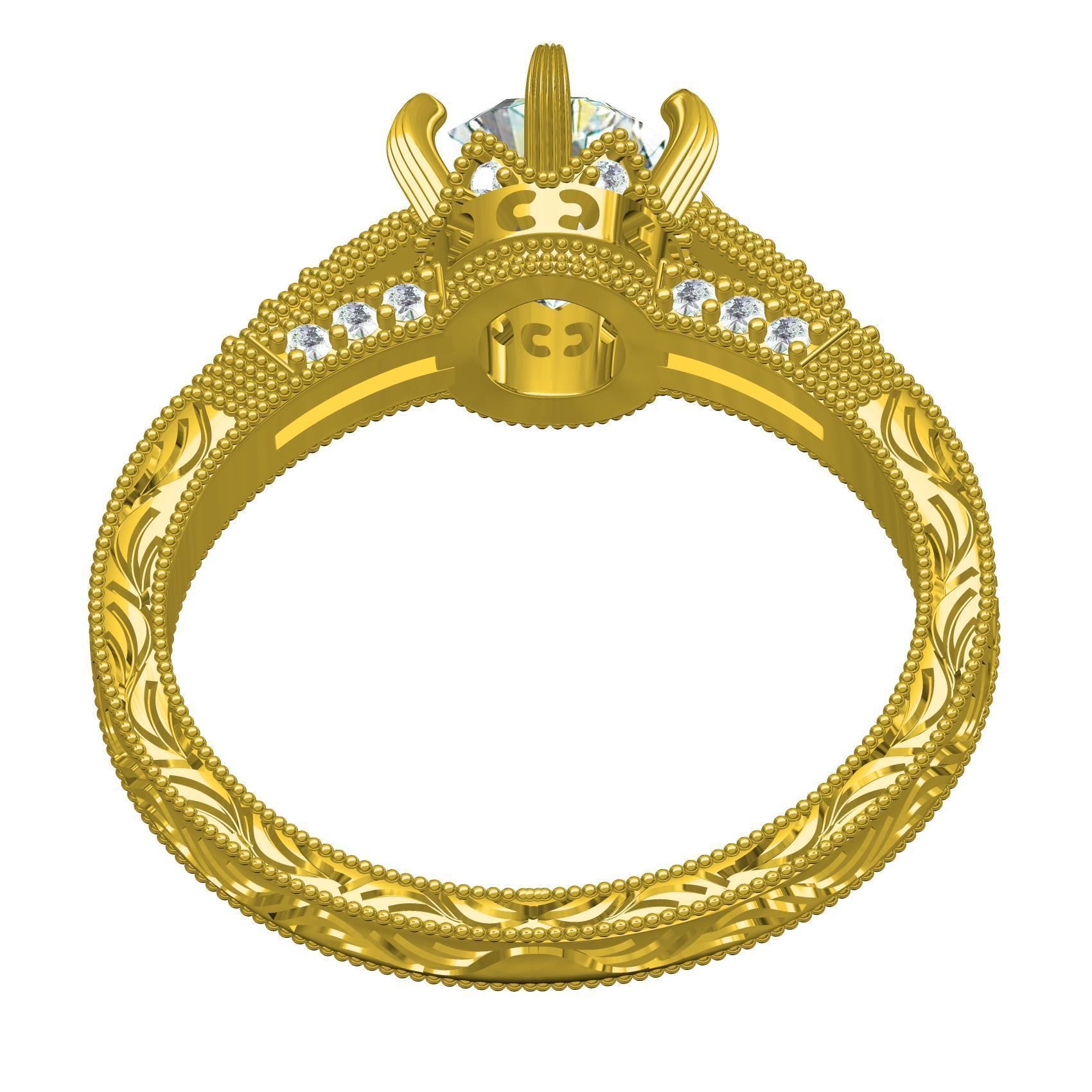 6 Prongs Solitaire Engraving Ring 3D print model_7