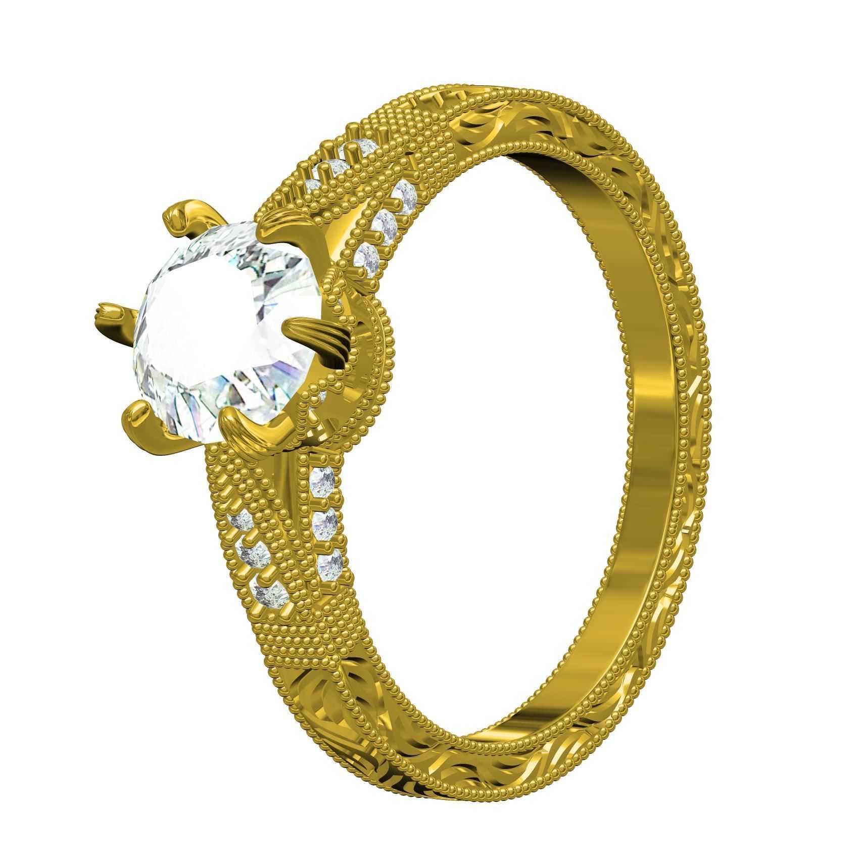 6 Prongs Solitaire Engraving Ring 3D print model_3