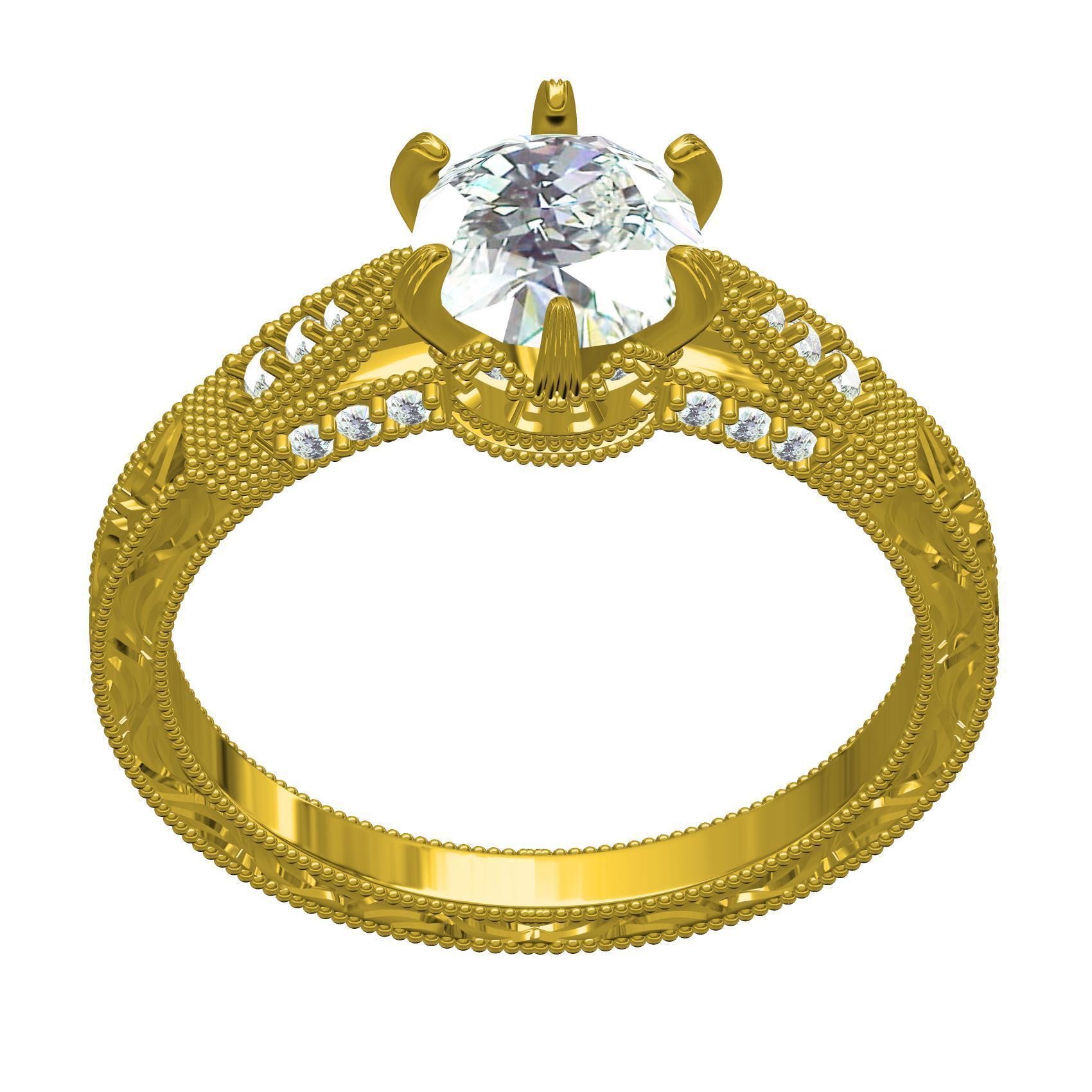 6 Prongs Solitaire Engraving Ring 3D print model_2