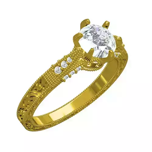 6 Prongs Solitaire Engraving Ring