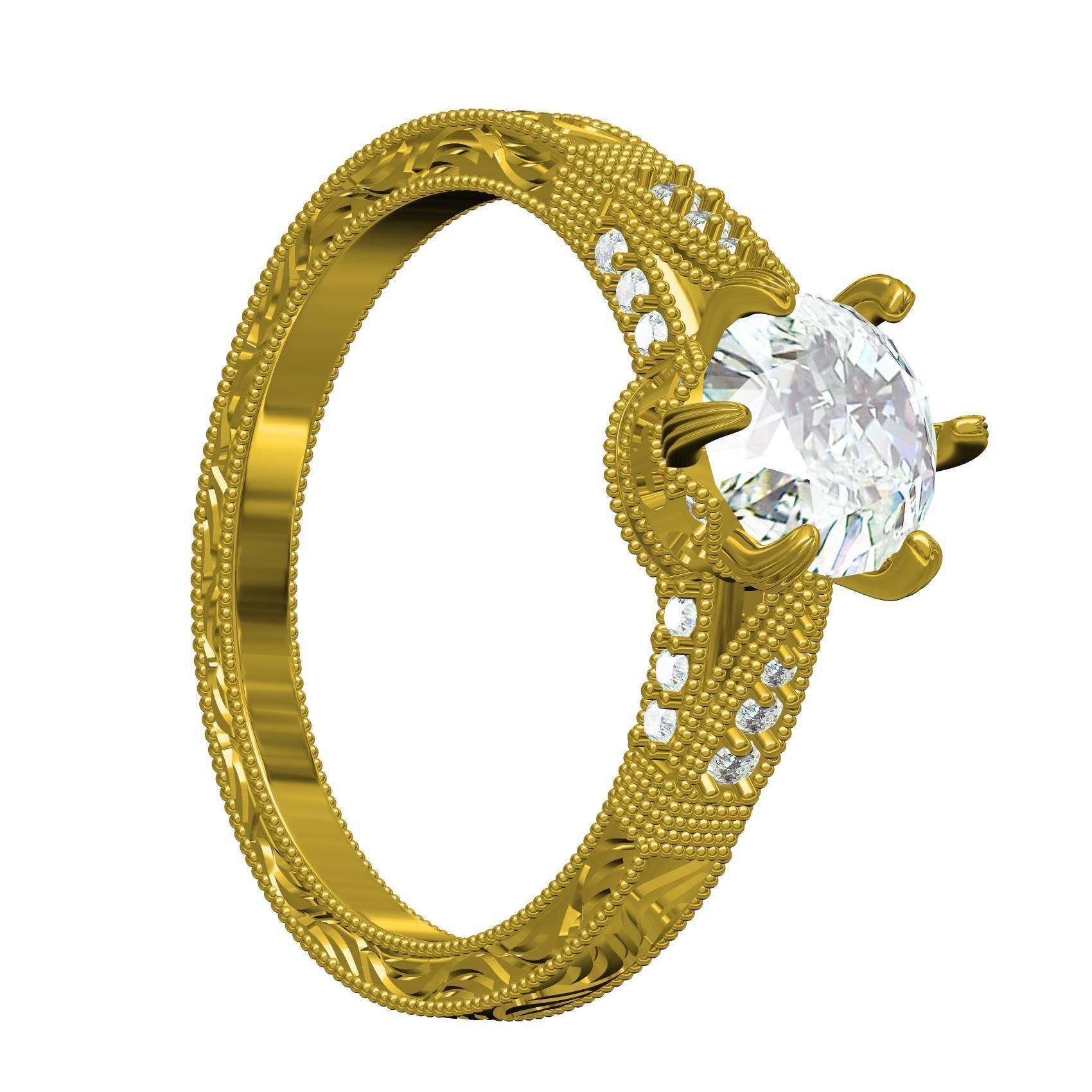 6 Prongs Solitaire Engraving Ring 3D print model_4