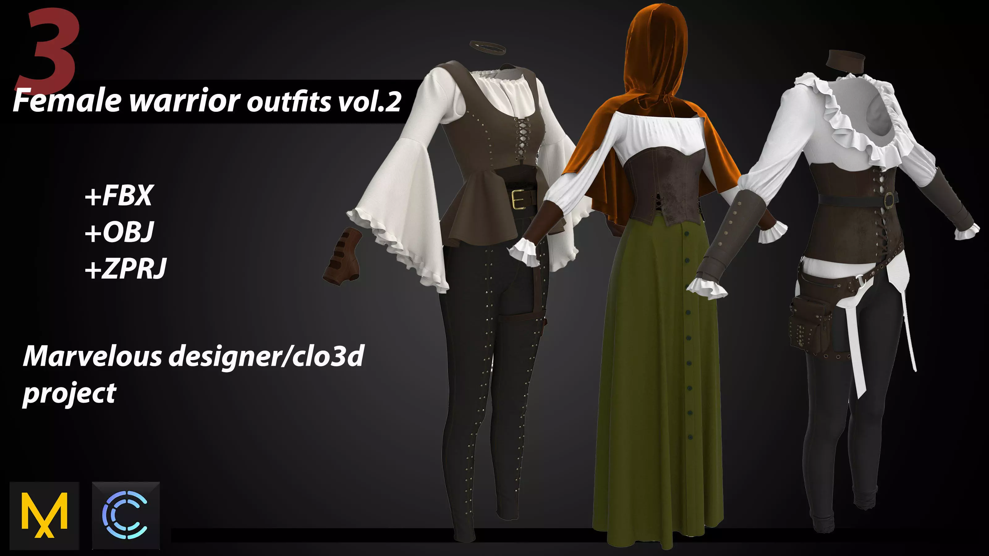 female warrior outfits 3D model_0