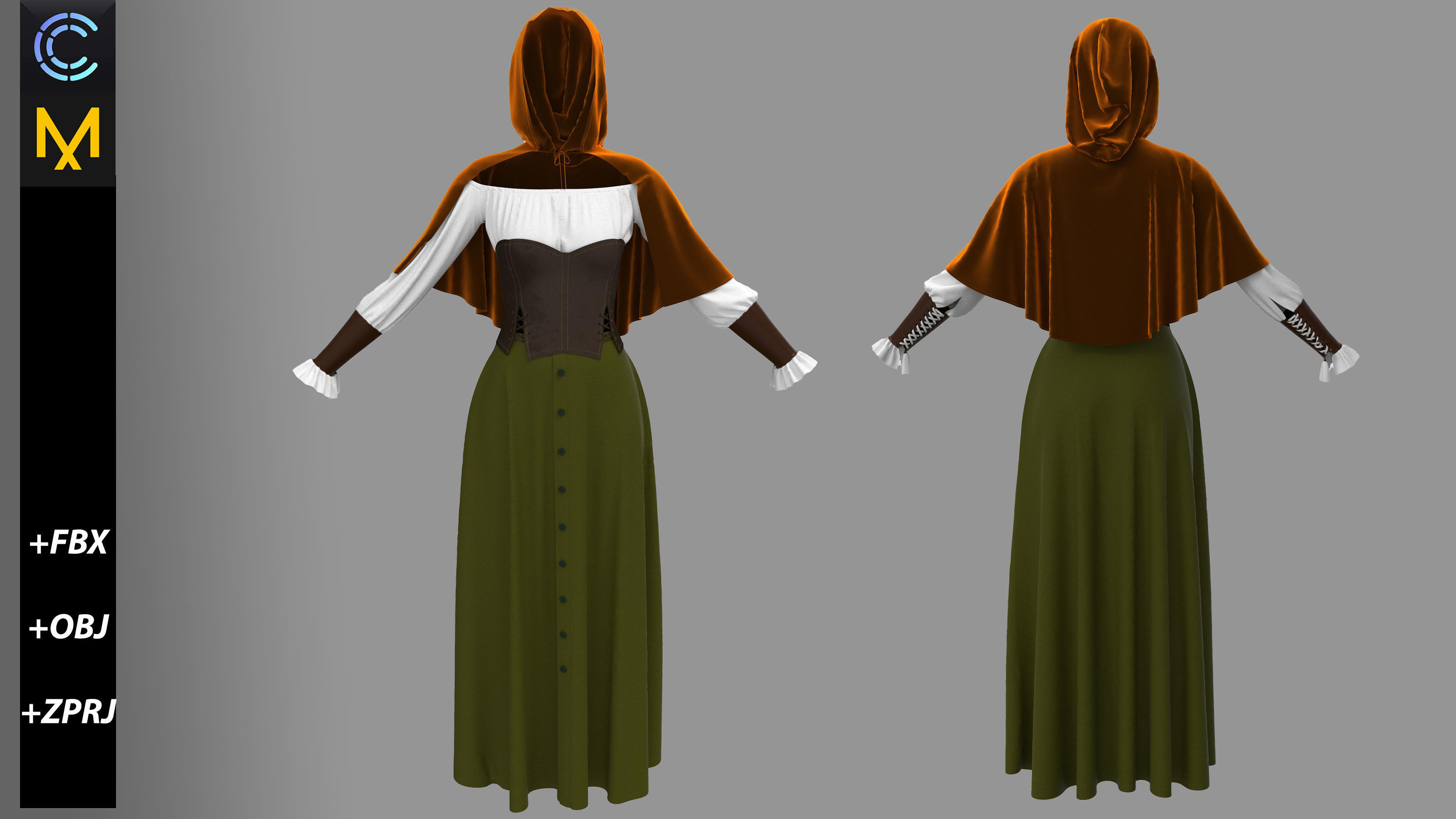 female warrior outfits 3D model_3