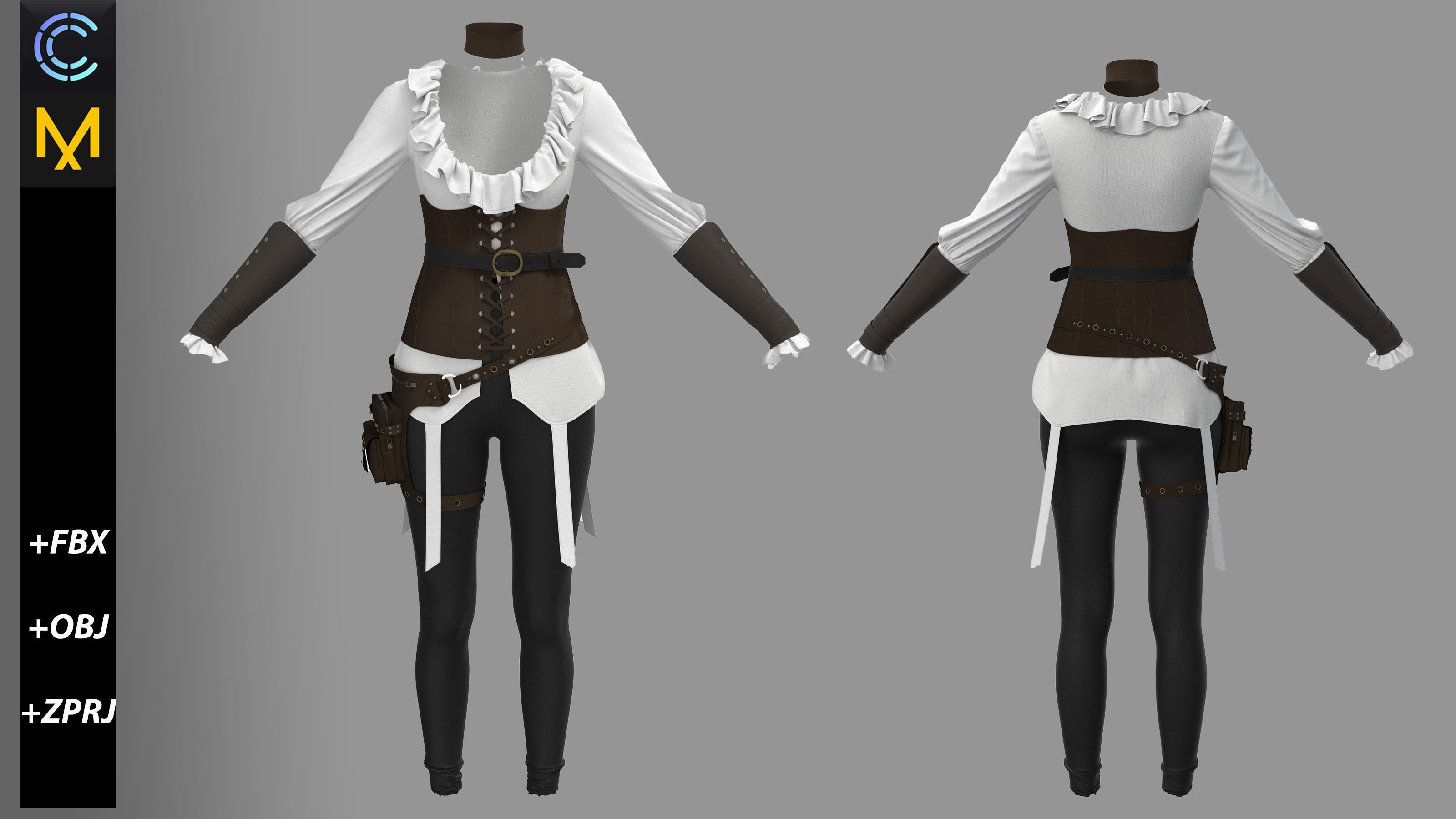 female warrior outfits 3D model_2